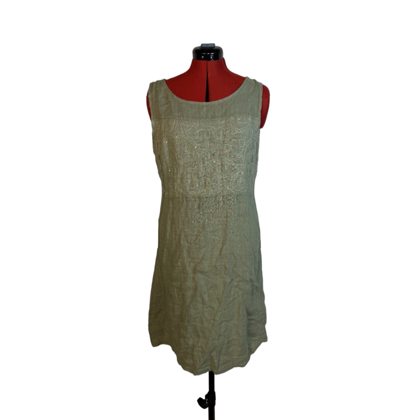 Vintage VINTAGE Lina Tomei Shift Dress Womens Large Green Linen Sleeveless  Casual Bohemian Knee Length | Grailed