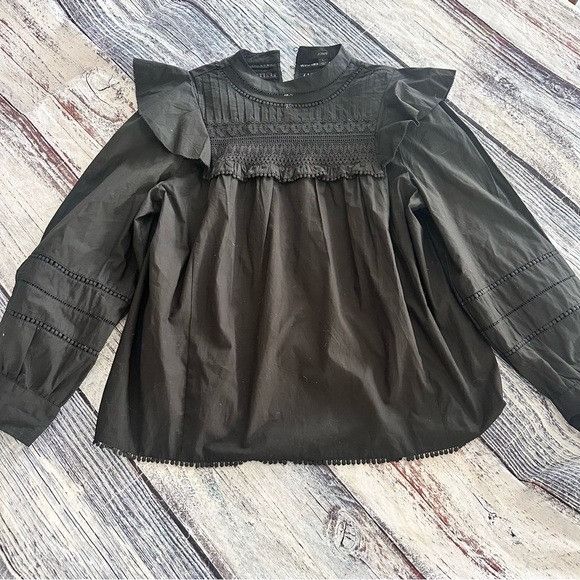 J.Crew J. Crew Black Crochet Ruffled Blouse Size L / US 10 / IT 46 - 3 Thumbnail
