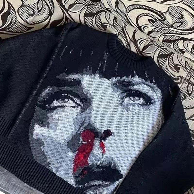 Other Gothic Punk Black Loose Knitted Sweater Girl Print Pullover Size M / US 6-8 / IT 42-44 - 3 Thumbnail