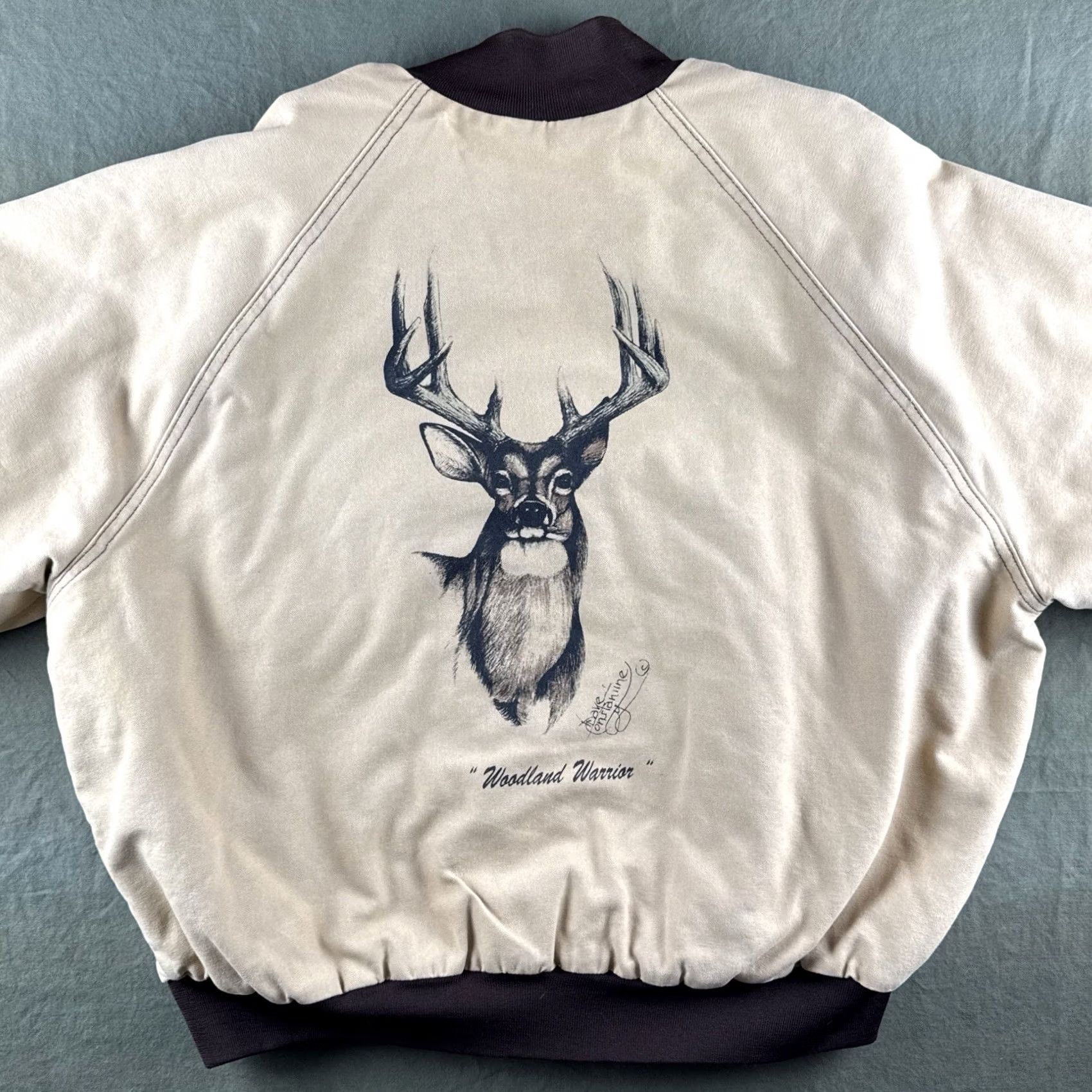 Vintage VINTAGE Ozark Mountain Hand-Painted Deer Canvas Bomber Jacket Signed Wildlife Art USA L Mens 90s Nature Workwear Beige Brown Size US L / EU 52-54 / 3 - 2 Thumbnail