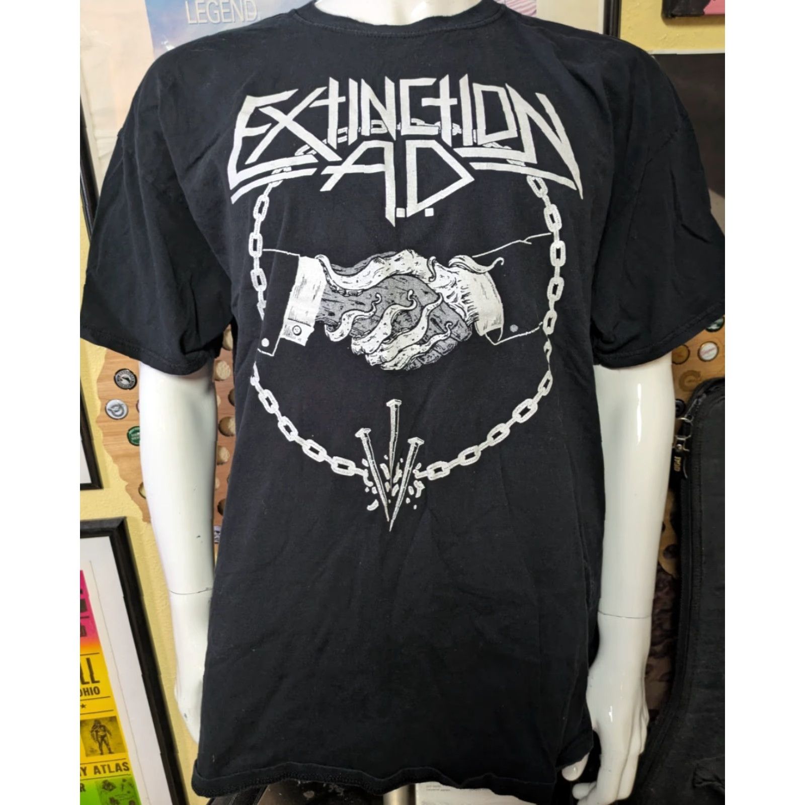 Fruit Of The Loom VTG Extinction AD T-Shirt 2XL Black Crew Neck Short Sleeve Graphic Tee Music Thrash Metal Long Island NY Mens Size US XXL / EU 58 / 5 - 2 Thumbnail