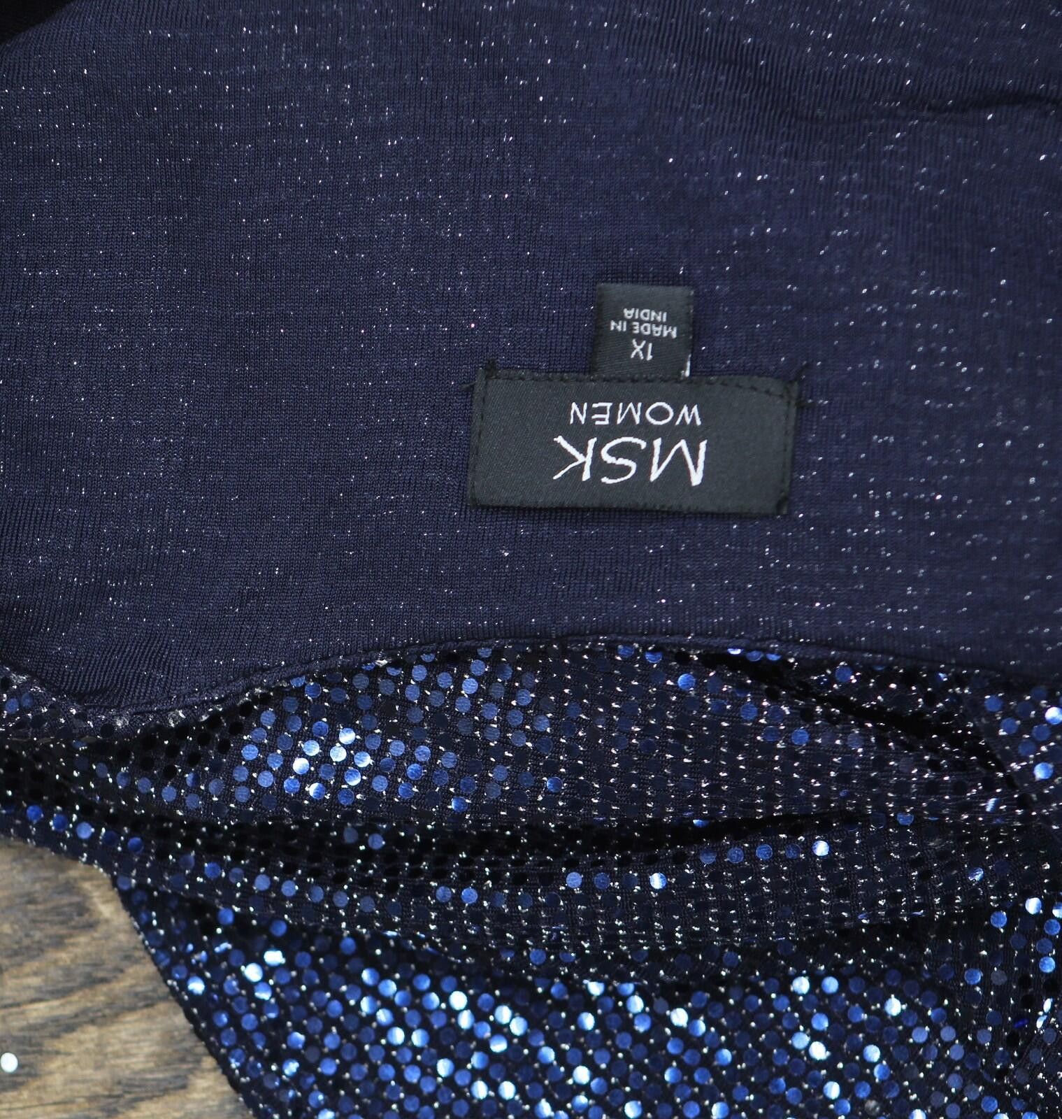 Other Nwt Msk V Sleeve Sequin Knit Blouse Top Shirt Navy Blue 1x Size XL / US 12-14 / IT 48-50 - 4 Thumbnail