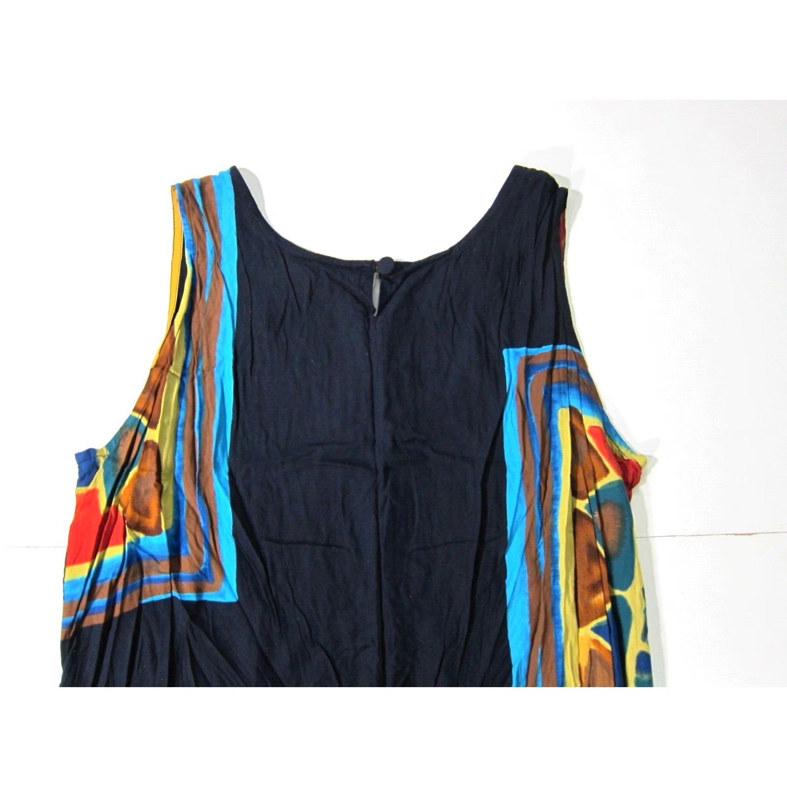 Vintage NWT Orient Pearl Indonesia Maxi Tank Dress 1X Blue Yellow Green Long 100% Rayon Women Sleeveless Size XL / US 12-14 / IT 48-50 - 7 Thumbnail