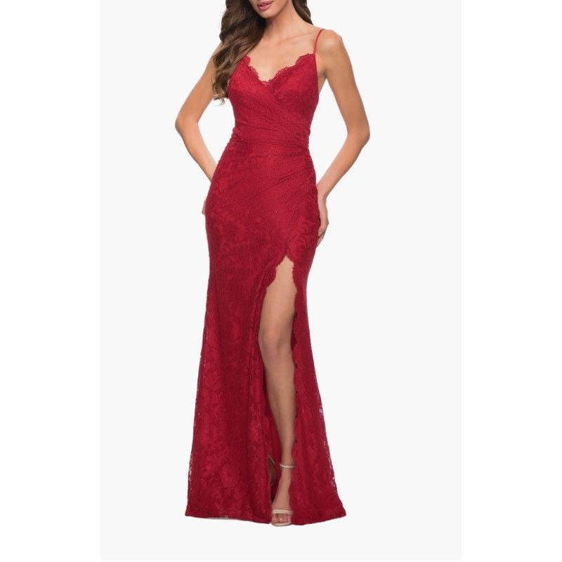 REVOLVE LA FEMME Lace Long Dress Scallop Detail Skirt Slit Red 2 Size XS / US 0-2 / IT 36-38 - 2 Thumbnail