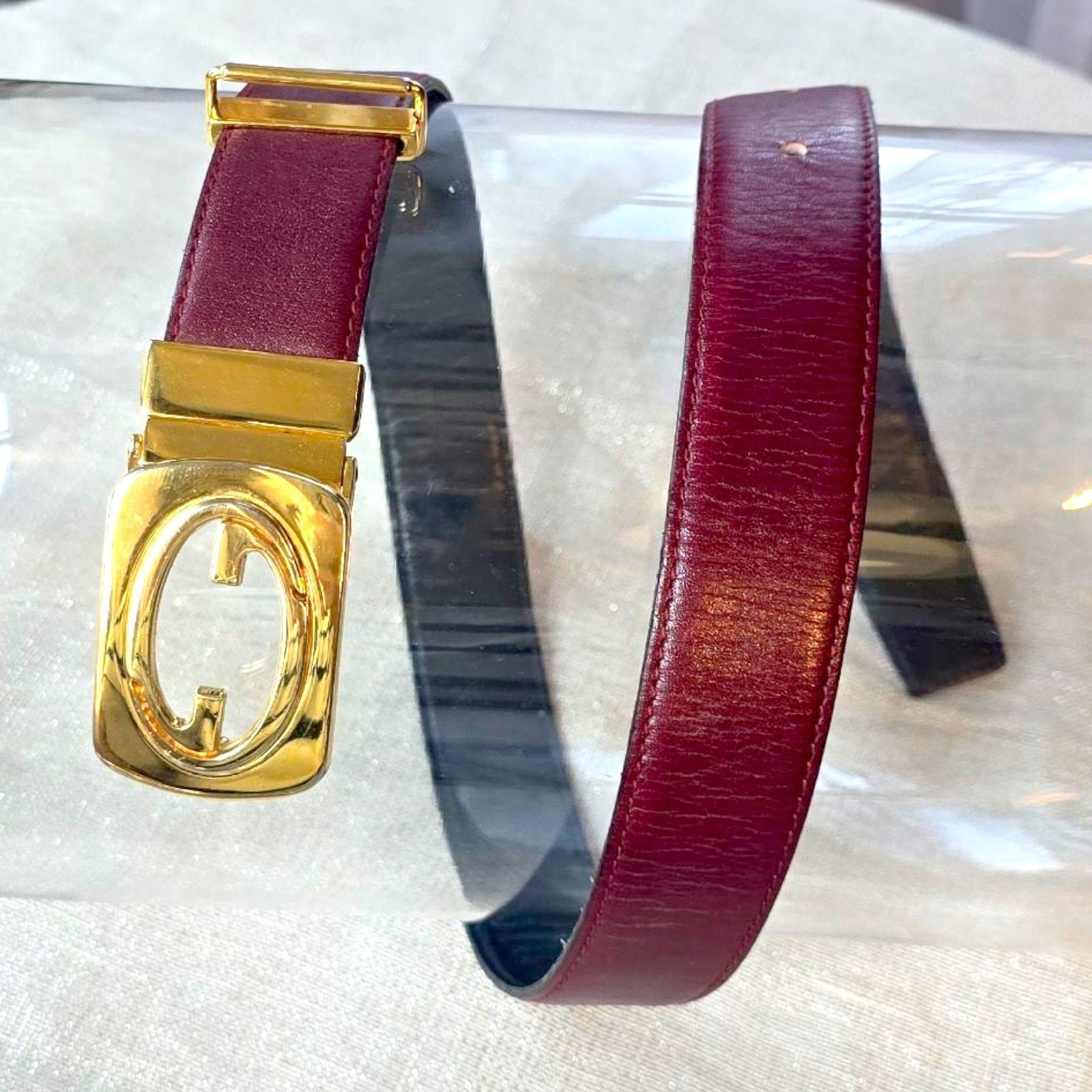 Gucci Gucci Vintage Reversible Leather Belt With Gold Tone Buckle Size 26 - 4 Thumbnail