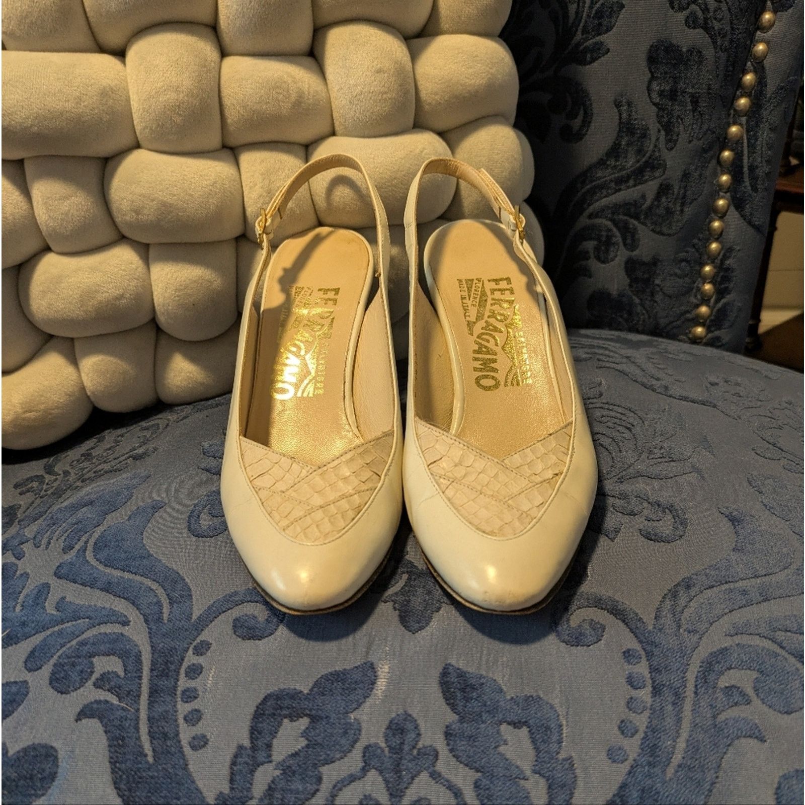 Salvatore Ferragamo Vintage Salvatore Ferragamo Slingback Cream Heels Size 5 Size US 5 / IT 35 - 1 Thumbnail