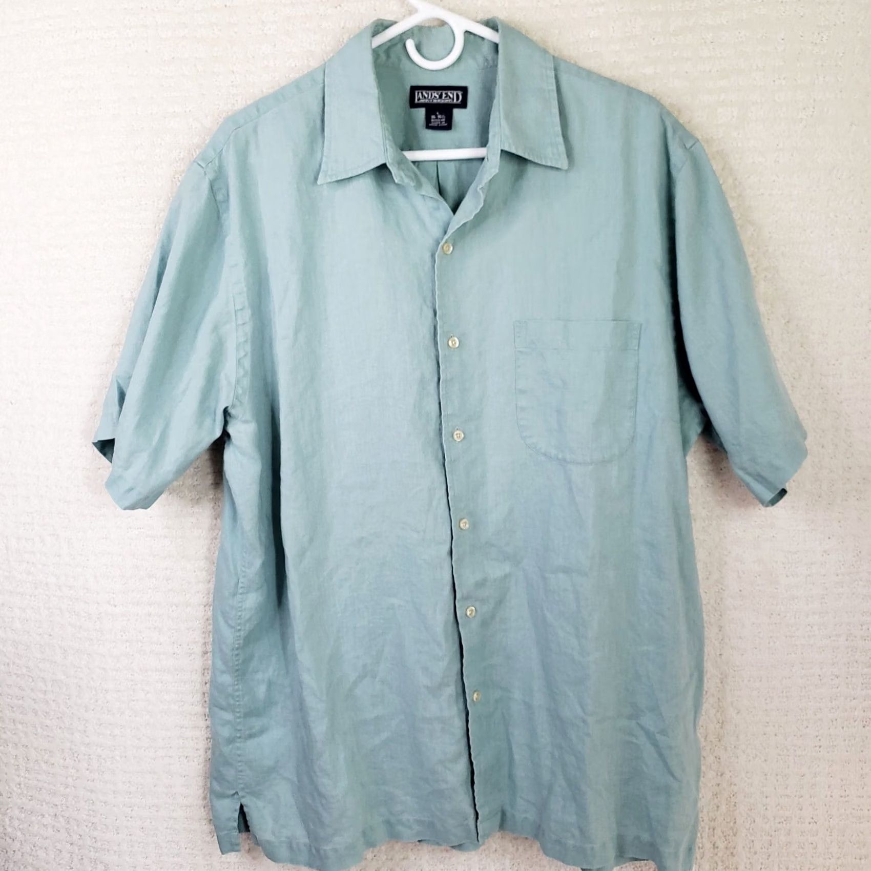 Lands' End Lands' End Shirt Mens L Mint Green 100% Linen Short Sleeve Button-Up Casual Summer Vintage Designer Shirts Mens Size US L / EU 52-54 / 3 - 2 Thumbnail