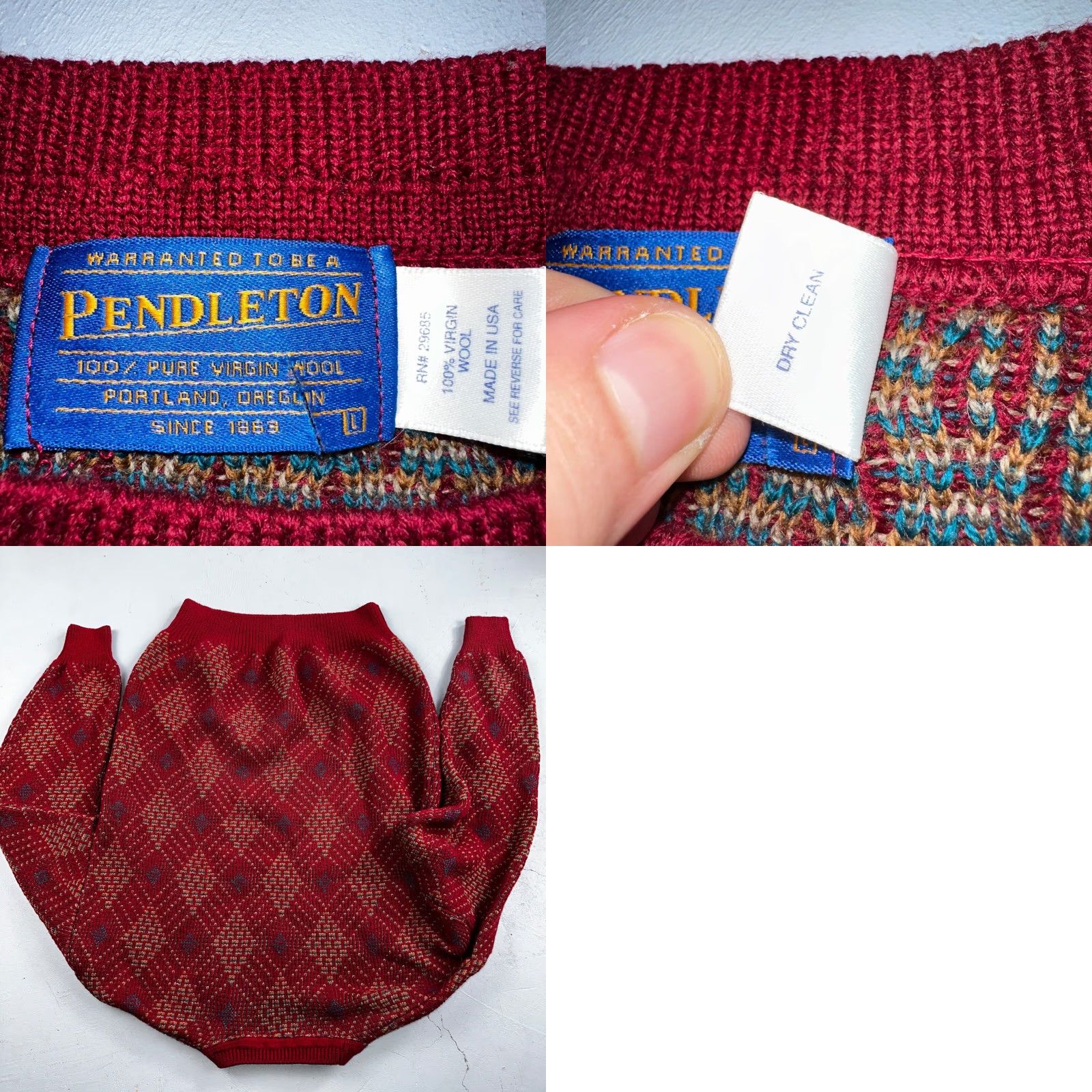Pendleton VINTAGE Pendleton Sweater Mens L Wool Red 100% Knit Crew Neck Plaid USA Christmas Fall Winter 90s Size US L / EU 52-54 / 3 - 8 Thumbnail