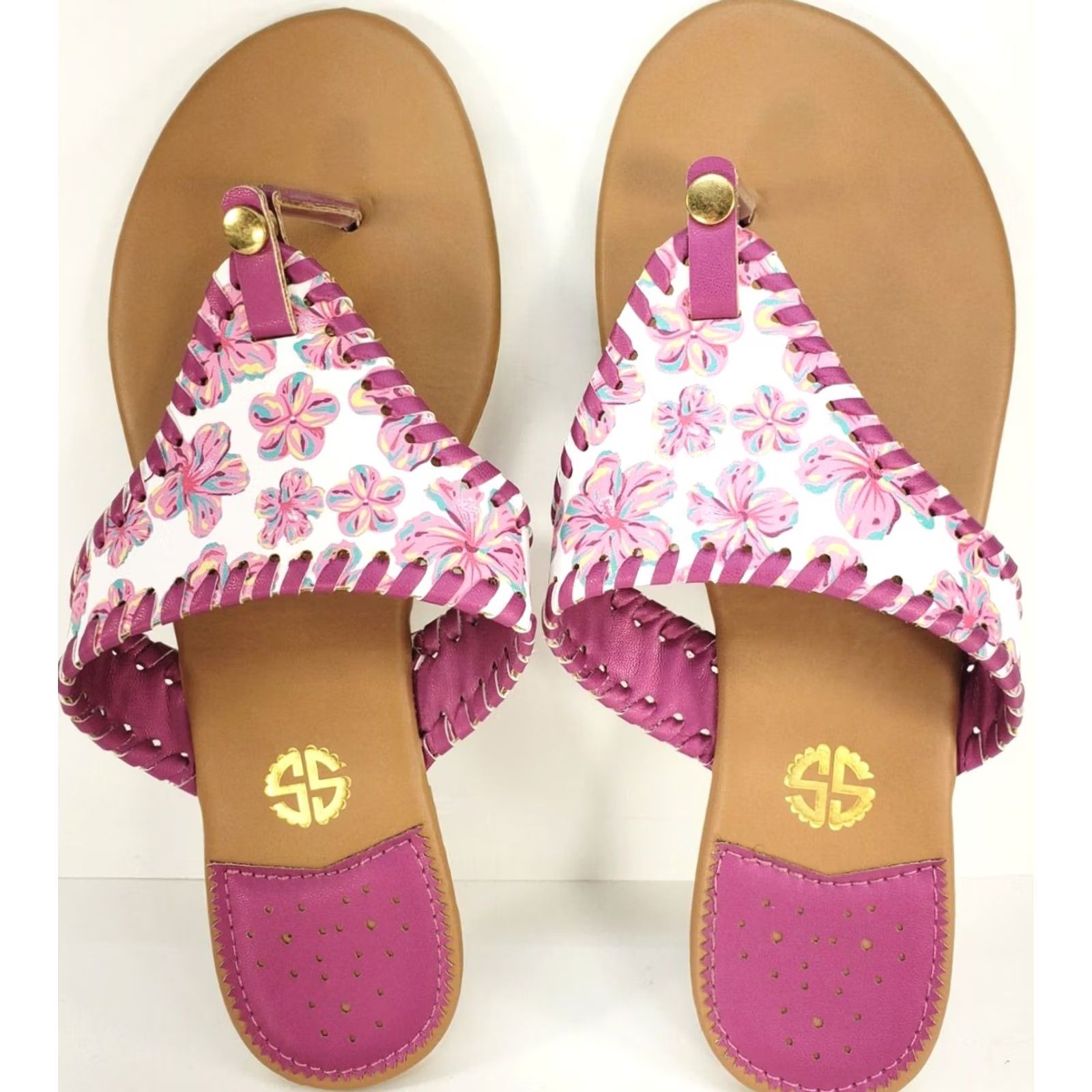 Pinko Simply Southern Sandal Thong Pink White Purple Floral Size 8 Multicolor Casual Size US 8 / IT 38 - 6 Thumbnail