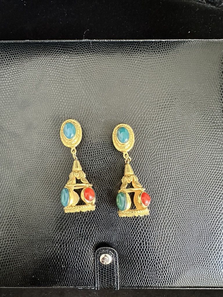 image of Karl Lagerfeld Vintage Karl Largerfeld Semi Precious Earrings in Yellow/Various, Women's