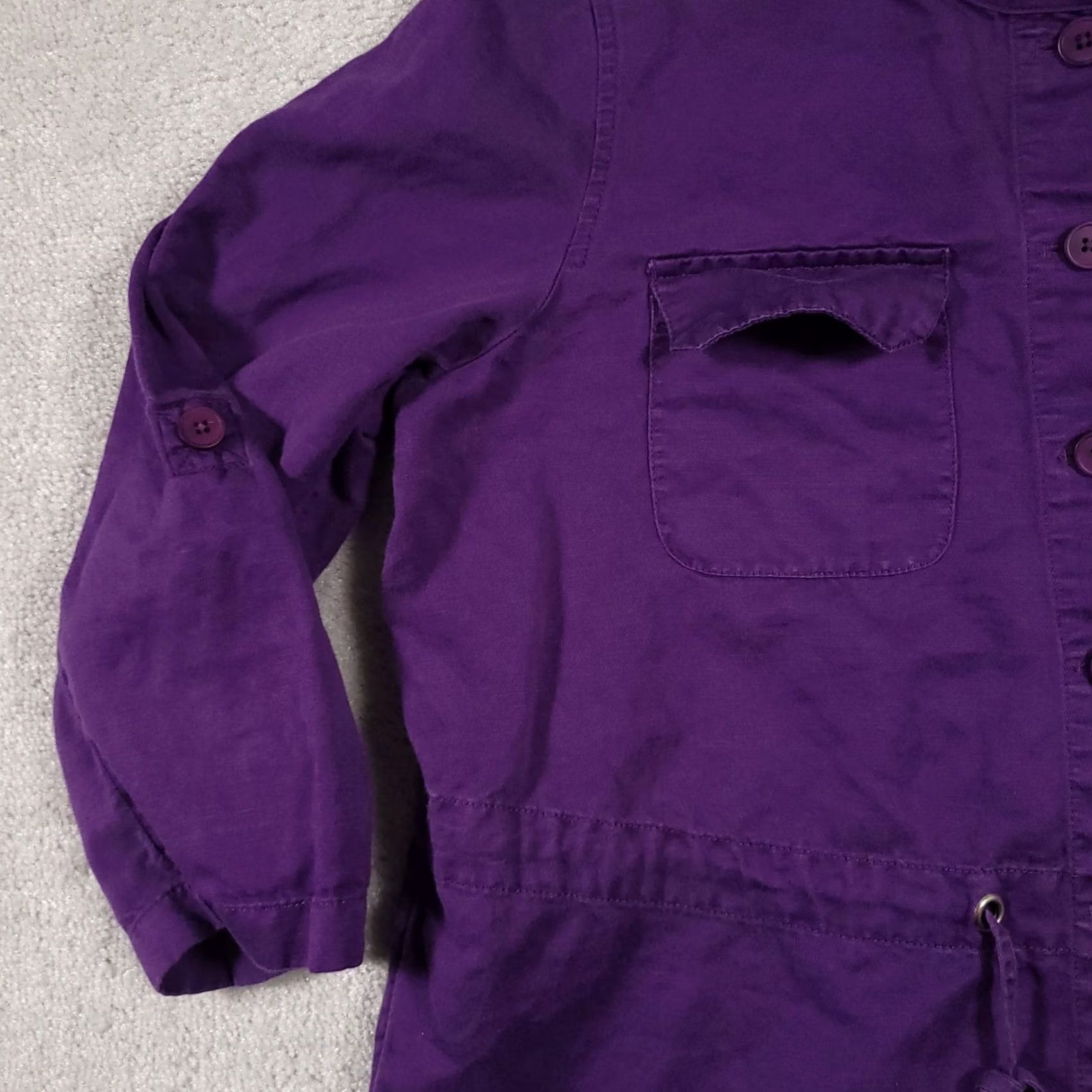 Vintage Chico's Jacket Women's L Purple Linen Blend Button Up Roll-Tab Sleeve Cinch Casual Travel Regular Mens Womens Size L / US 10 / IT 46 - 4 Thumbnail