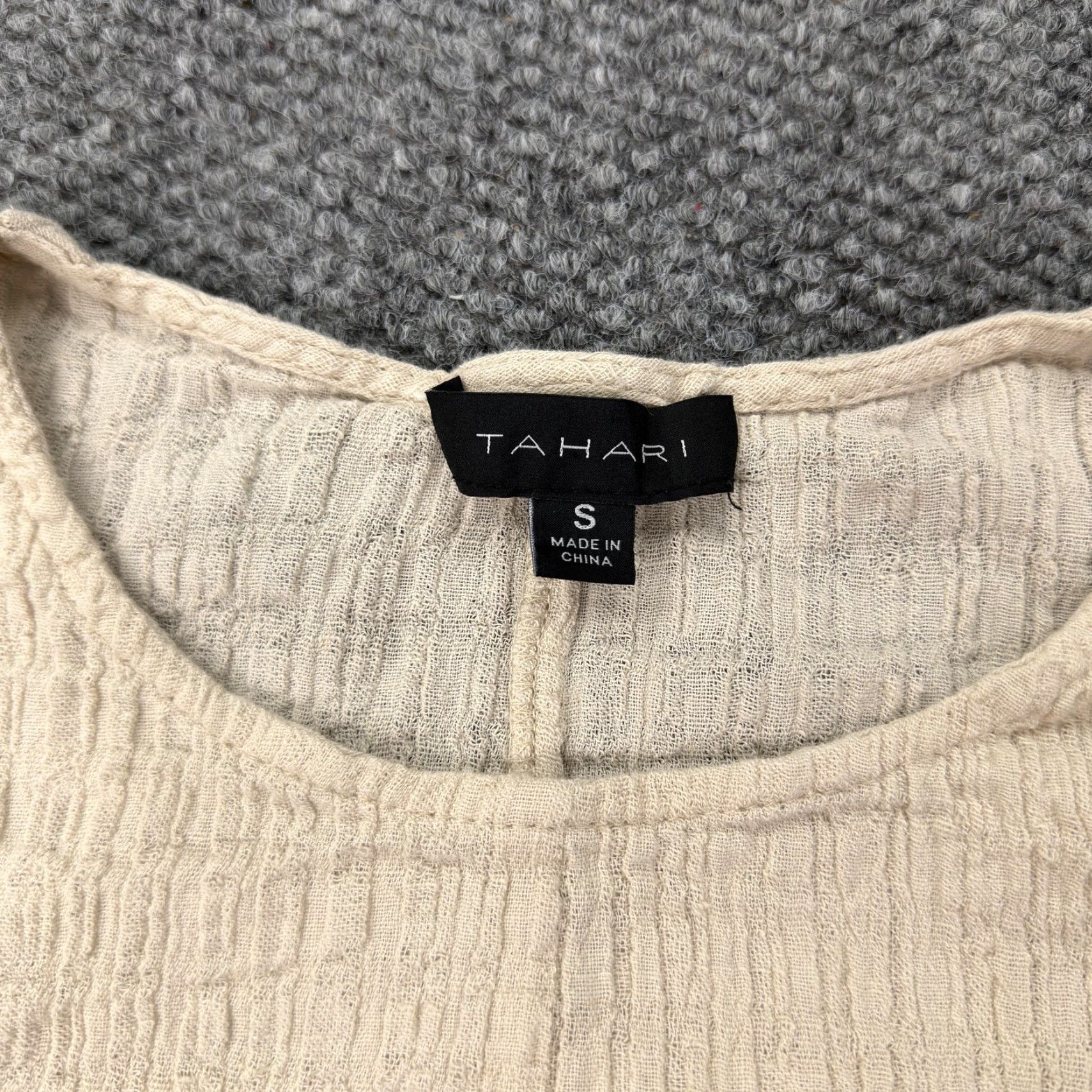 Vintage Tahari Blouse Women's Small Beige Linen Cotton Short Sleeve Casual Tunic Size S / US 4 / IT 40 - 5 Thumbnail