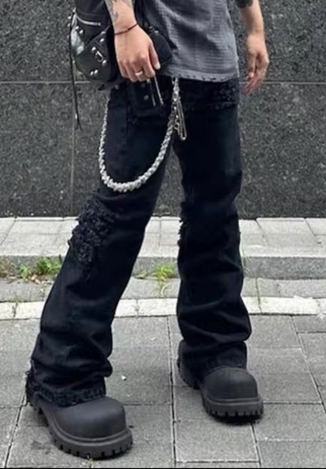 Japanese Brand × Jean High Street Frayed Tassel Black Flare Jeans Size US 32 / EU 48 - 1 Thumbnail