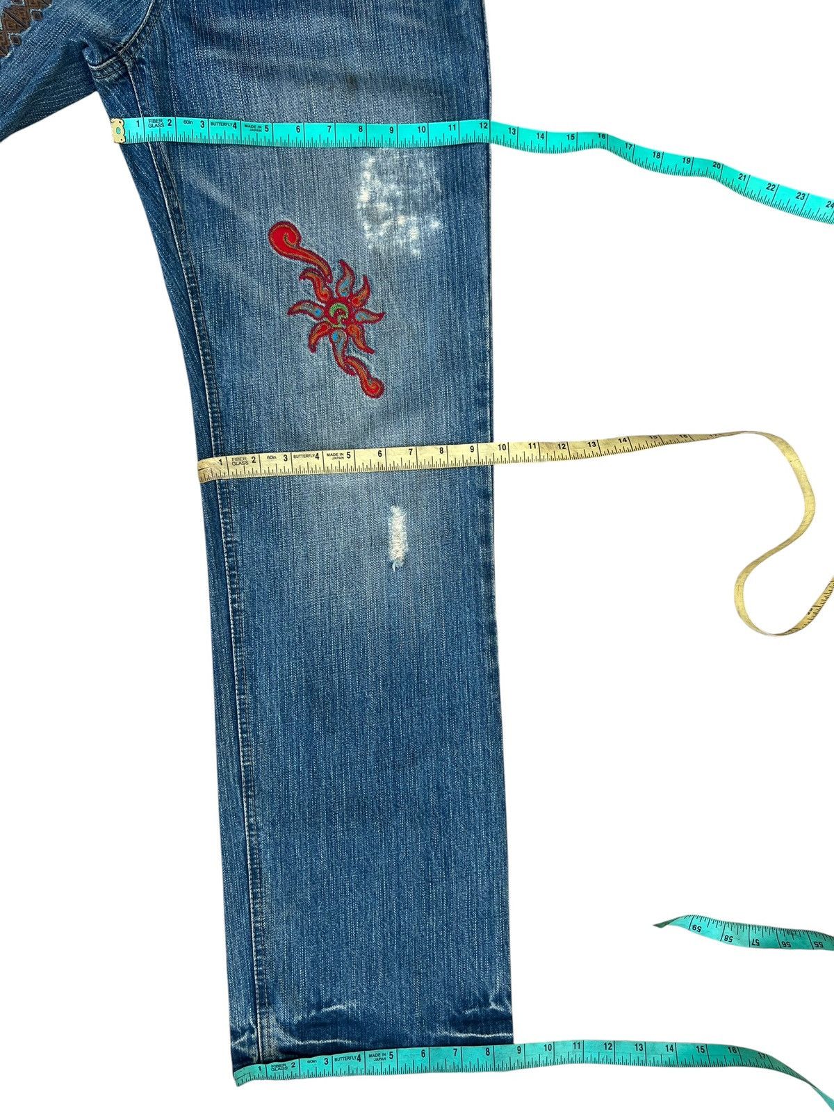 Vintage Vintage Global Work Ortega Embroidery Rips Distressed Denim Size US 31 - 5 Thumbnail