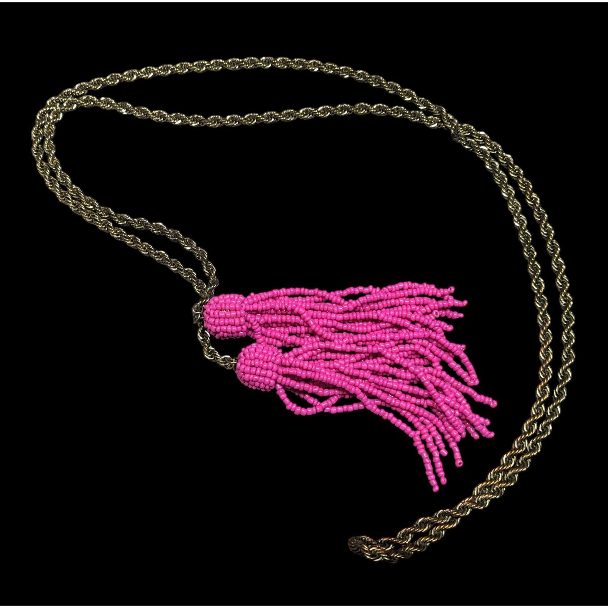 Other Pink Glass Beaded Fringe End Gold Tone Chain Wrap Necklace Size ONE SIZE - 2 Thumbnail