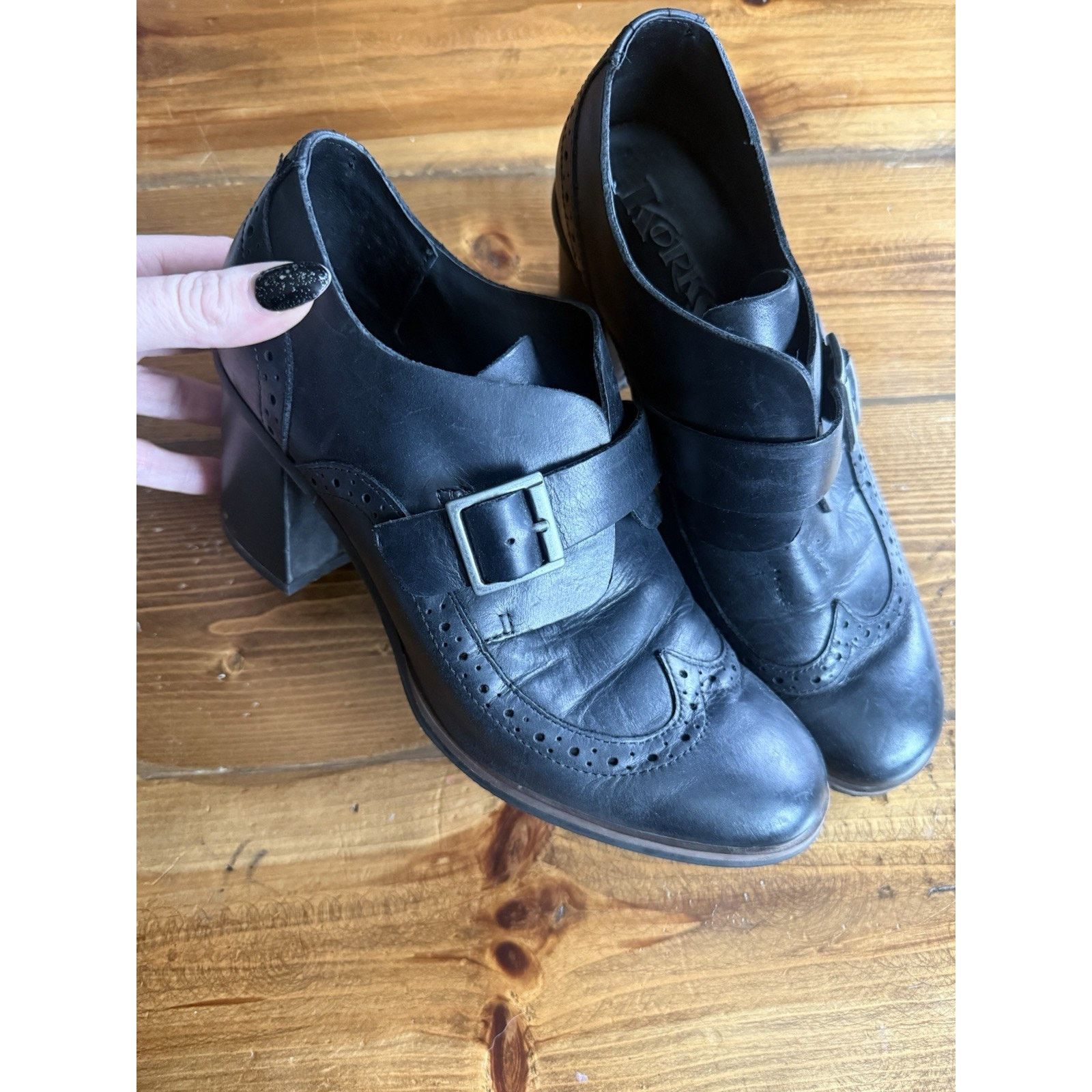 Kork-Ease Korks Ease Black Withrow Monk Wingtip Ankle Boots 8 Leather Size US 8 / IT 38 - 1 Thumbnail