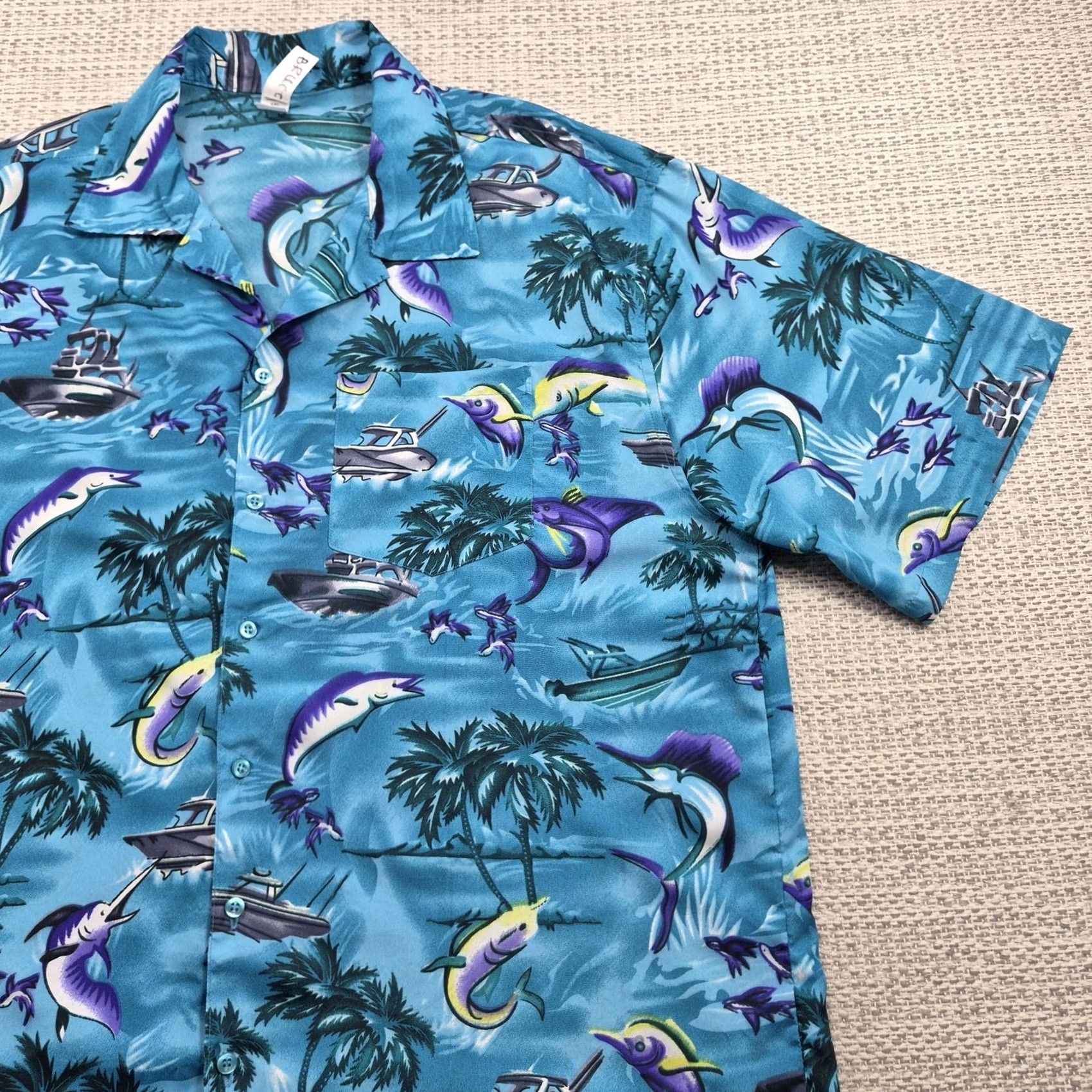 Vintage India Boutique Hawaiian Shirt Mens 2XL Marlin Fish Short Sleeve Button Up Casual Beach Tropical 90s Size US XXL / EU 58 / 5 - 2 Thumbnail