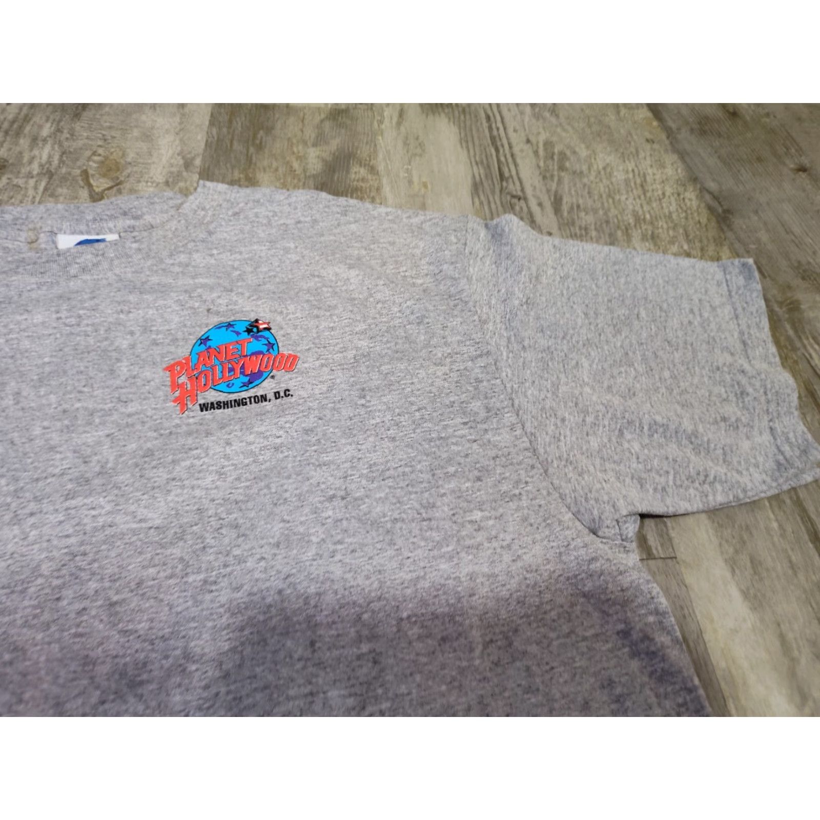 Planet Hollywood VINTAGE Planet Hollywood Shirt Crew Neck Short Sleeve USA Patriotic Sam Graphic XL Gray Mens Made in USA 1990s Size US XL / EU 56 / 4 - 5 Thumbnail