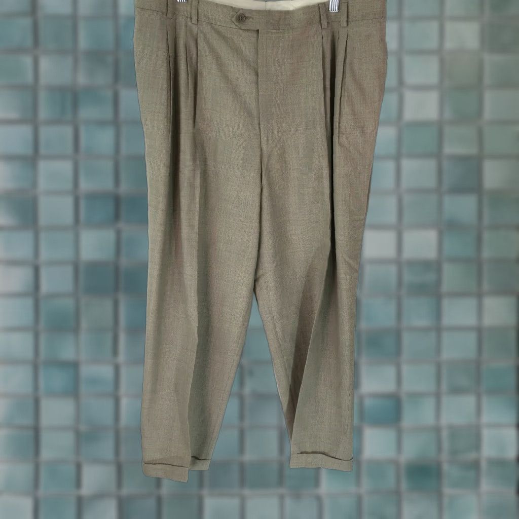 Vintage VINTAGE Luigi Rotto Arlotta Mens Dress Pants Cuffed Pleated Brown Wool Knit Check 36 Regular Inseam 32 Italy Vintage Men Pants 90s style Size US 36 / EU 52 - 1 Thumbnail