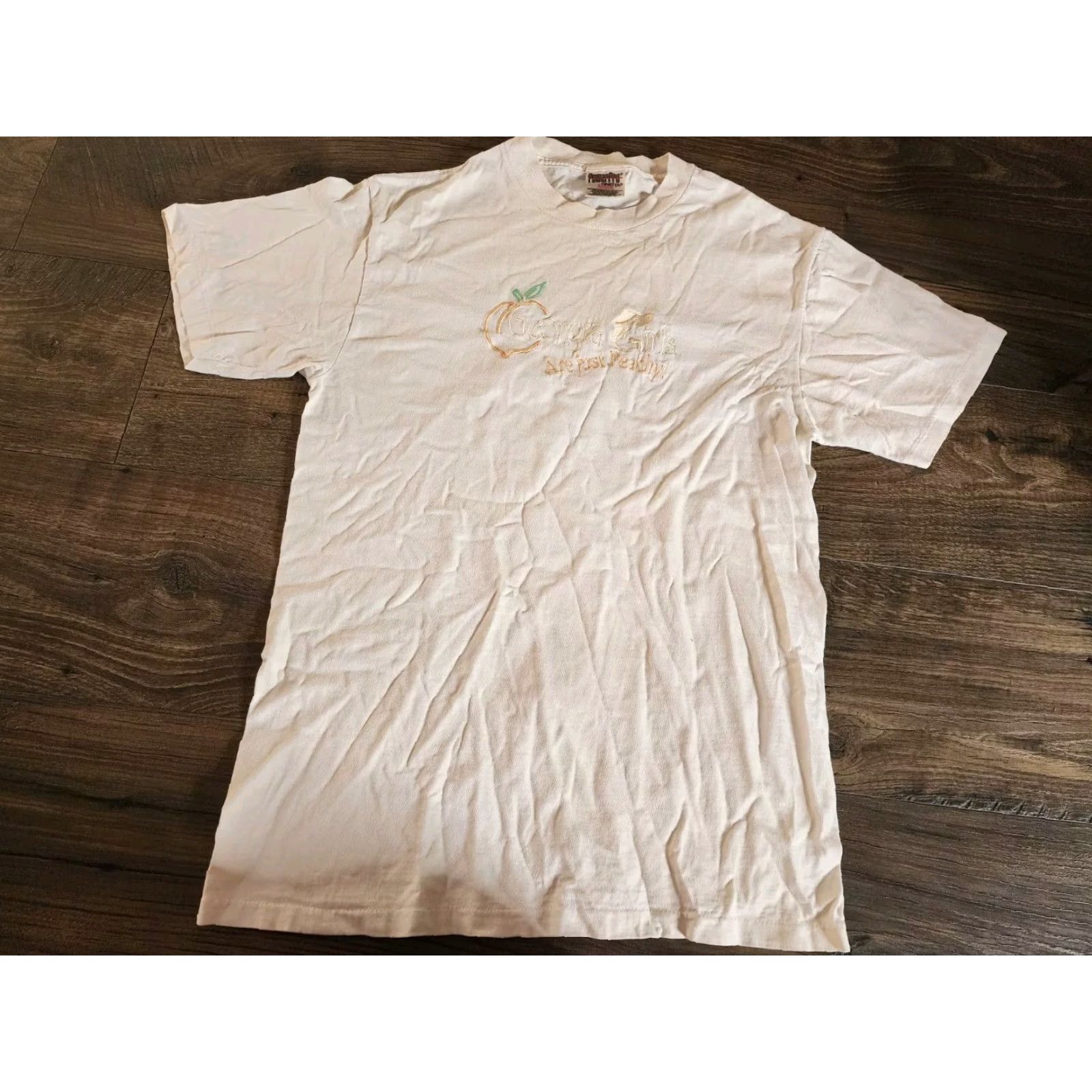 Vintage Vintage Mens M Georgia Girls Are Just Peachy Embroidered T Shirt 1980s Cotton Blend Distressed Size US M / EU 48-50 / 2 - 2 Thumbnail