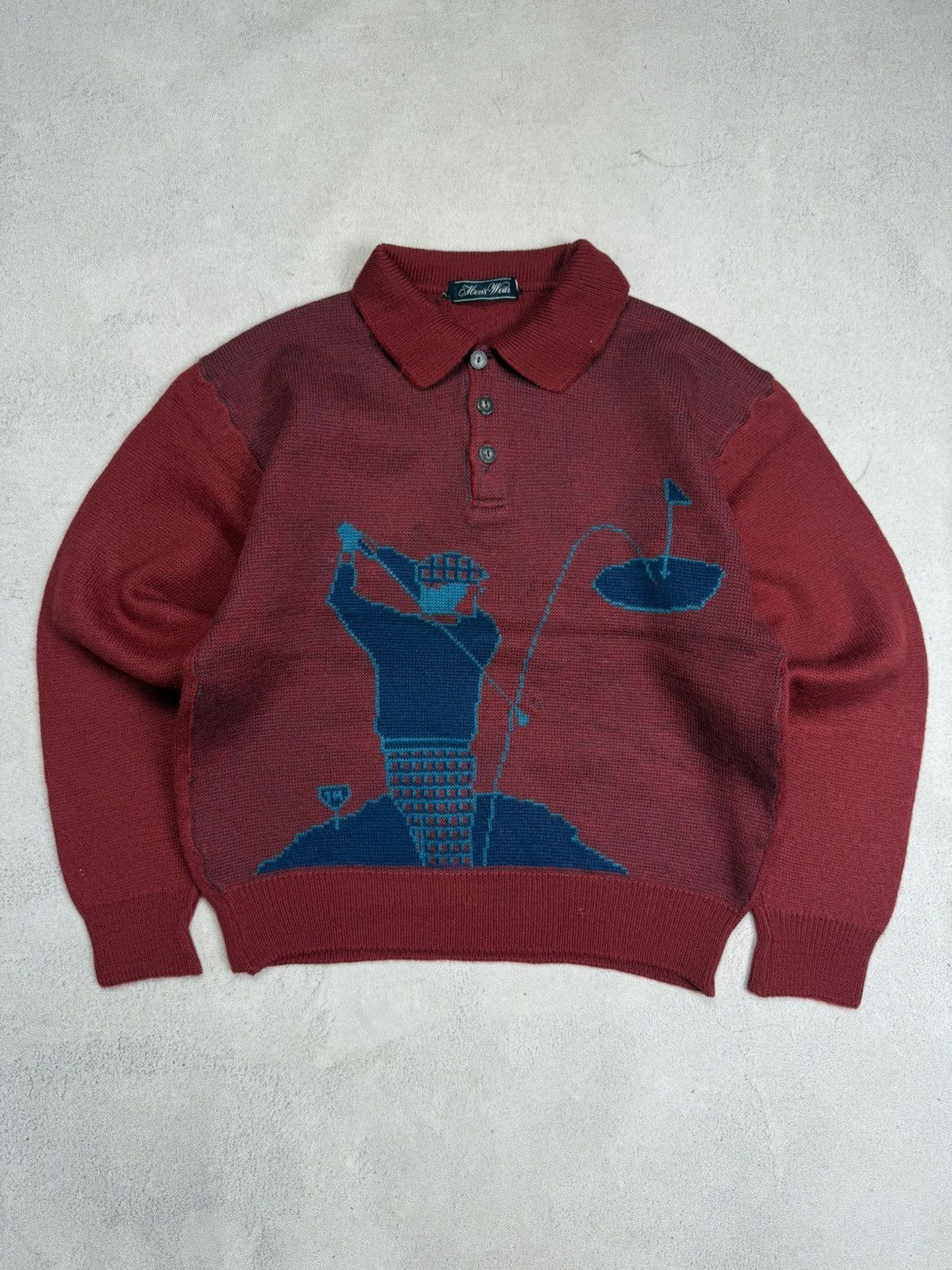 Vintage Vintage 90s Knitted Polo Sweater Golfer Graphic Size US S / EU 44-46 / 1 - 1 Thumbnail