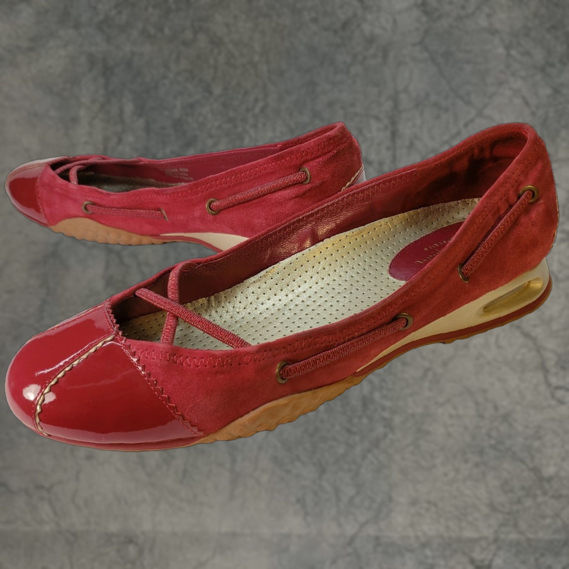 Cole Haan Cole Haan Nike Air System Women's Flats 8.5AA Red Elastic Cross Strap Patent Toe Shoes - Flat, Slip-On, Narrow AA, Leather Lining Women’s Size US 9 / IT 39 - 1 Thumbnail