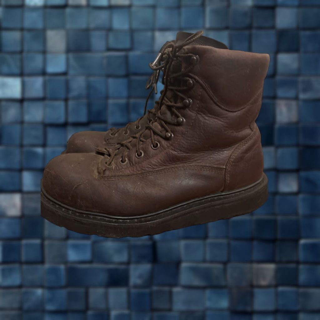 CABELA'S Brown Leather Steel Toe Work Boots 8.5 D Vibram Wedge Sole Outdoor Hiking Mens