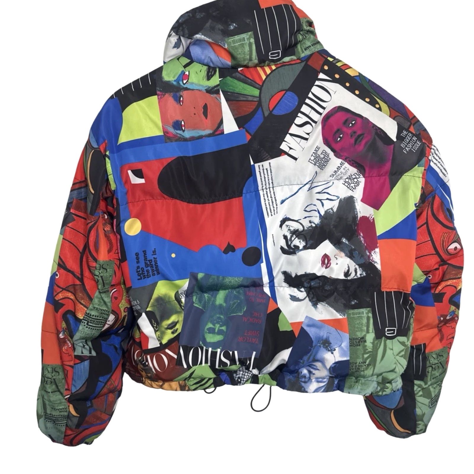 SHEIN Taylor Swift Figure Patchwork Print Drawstring Puffer Jacket Size Small Women Multicolor Animal Print Zipper Padded