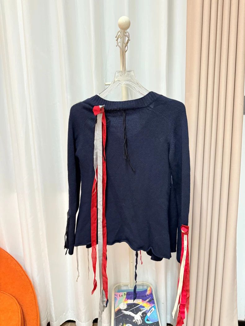 Loewe LOEWE Navy Blue Wool Knit Fringe Sweater, Size XS Size XS / US 0-2 / IT 36-38 - 2 Thumbnail