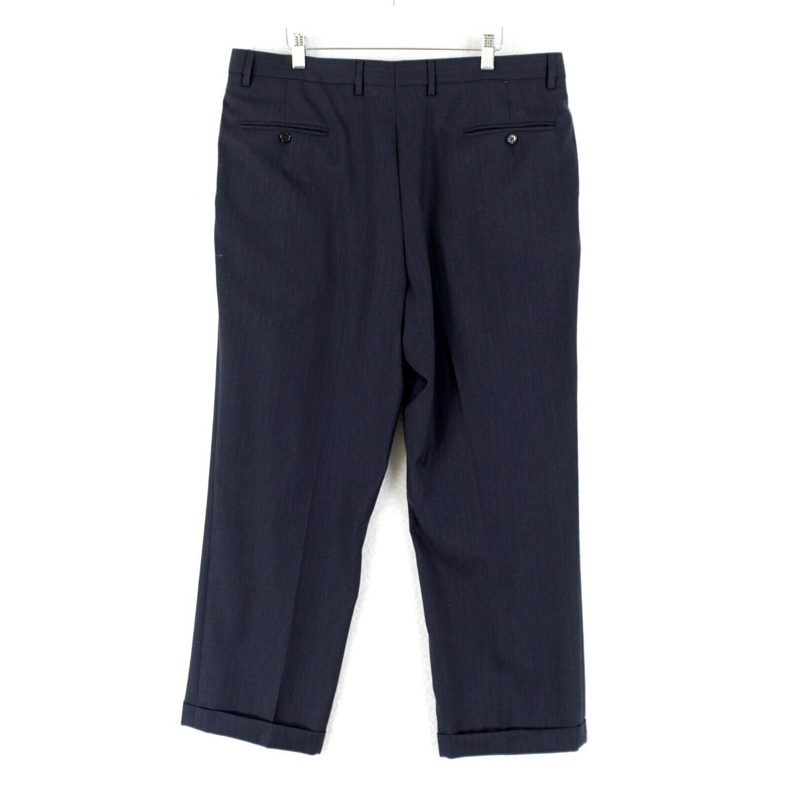 Jos. A. Bank Jos A Bank Wool Blue Herringbone High Rise Pleated Cuffed Dr Size 38R - 3 Thumbnail