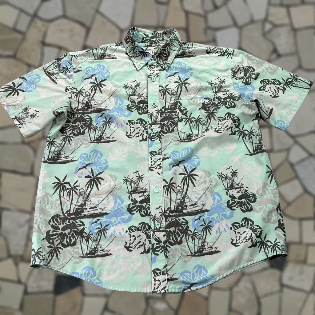 Vintage VINTAGE Huk Performance Fishing Shirt Mens Medium Mint Green Hawaiian Button Down Aloha Size US M / EU 48-50 / 2 - 1 Thumbnail