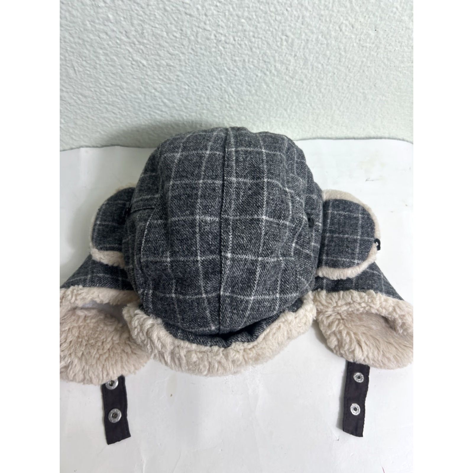 Vintage Block Headwear Trapper Hat Wool Faux Fur Gray Plaid Size L/XL Men Mens Size ONE SIZE - 3 Thumbnail
