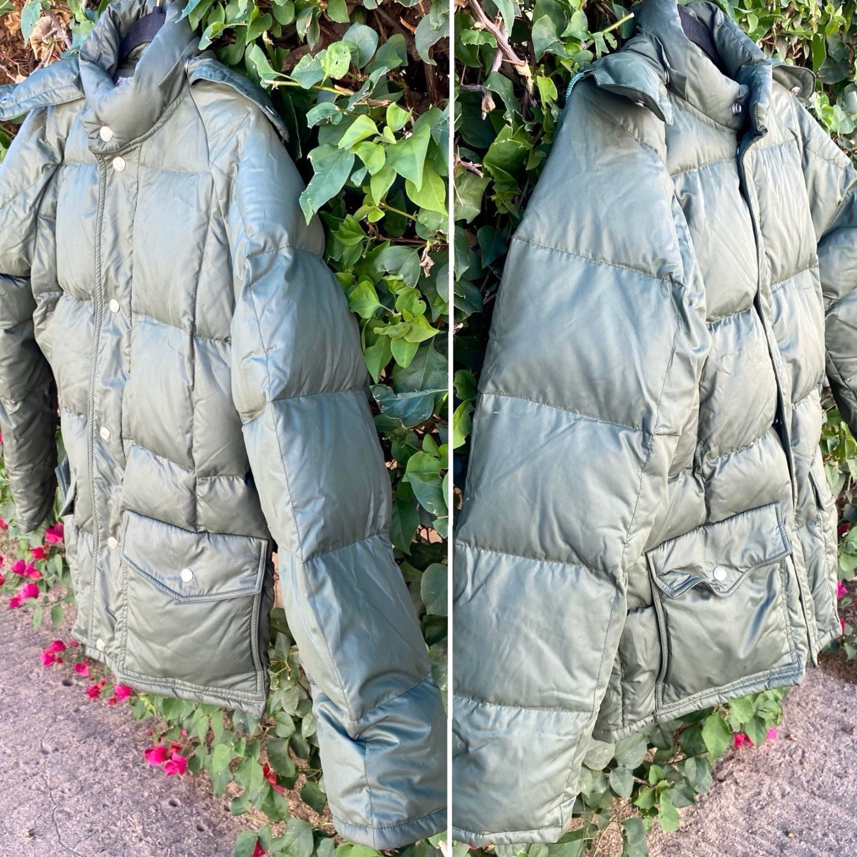 J Brand VINTAGE Swan Brand Down Puffer Jacket Green Nylon Quilted Hood Parka M Men Green Quilted Down Parka Vintage Hooded Jacket Size US M / EU 48-50 / 2 - 6 Thumbnail