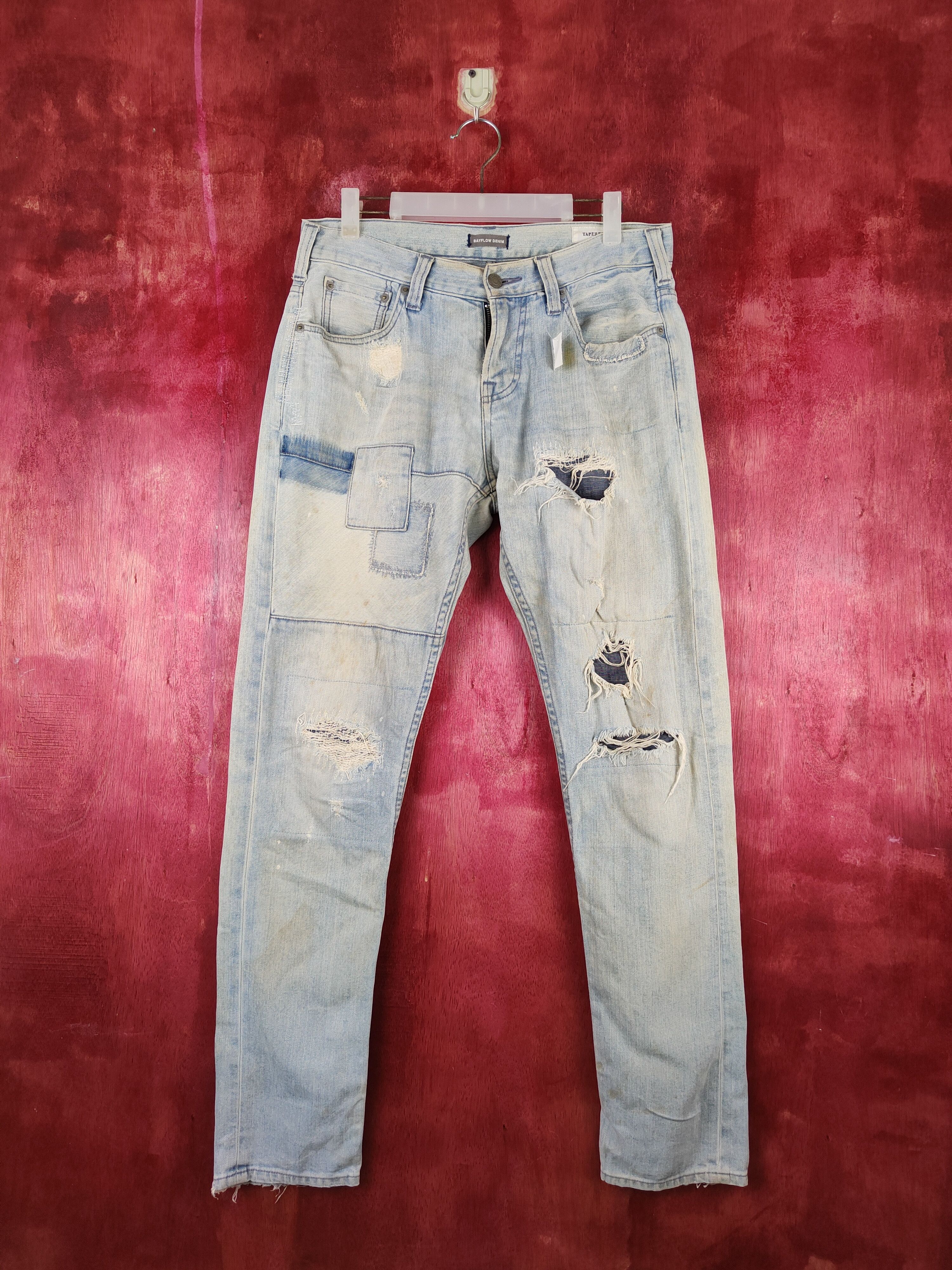 Japanese Brand Bayflow Blue Faded Distressed patchwork Denim #S1483 Size US 30 / EU 46 - 1 Thumbnail