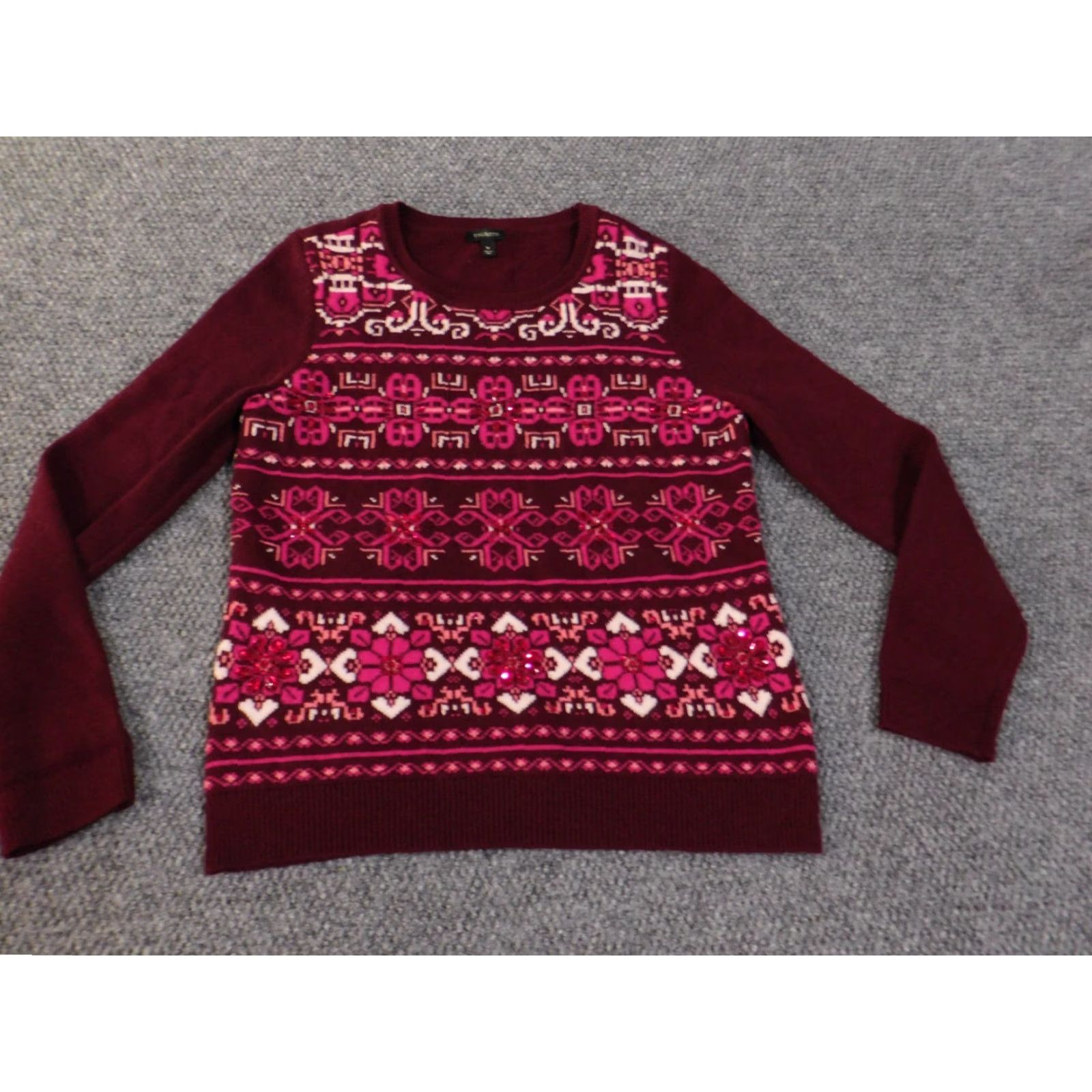 Talbots Talbots Sweater Pullover Regular Women M Purple Geometric Knit Nylon Wool Crew Neck Long Sleeve Modern Size M / US 6-8 / IT 42-44 - 3 Thumbnail