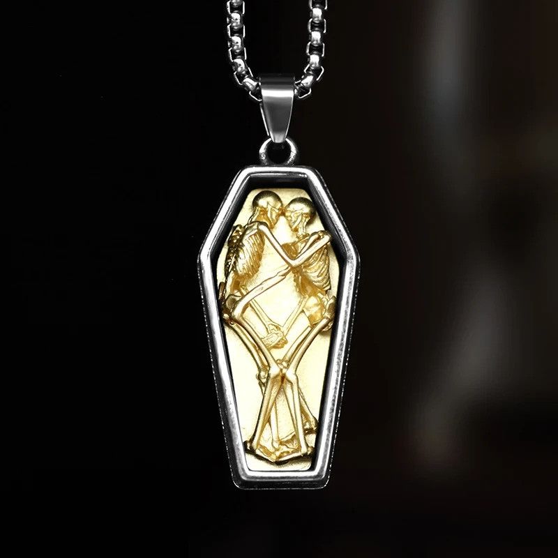 Jewelry Double Skull Coffin Pendant Necklace 2025 Size ONE SIZE - 1 Thumbnail