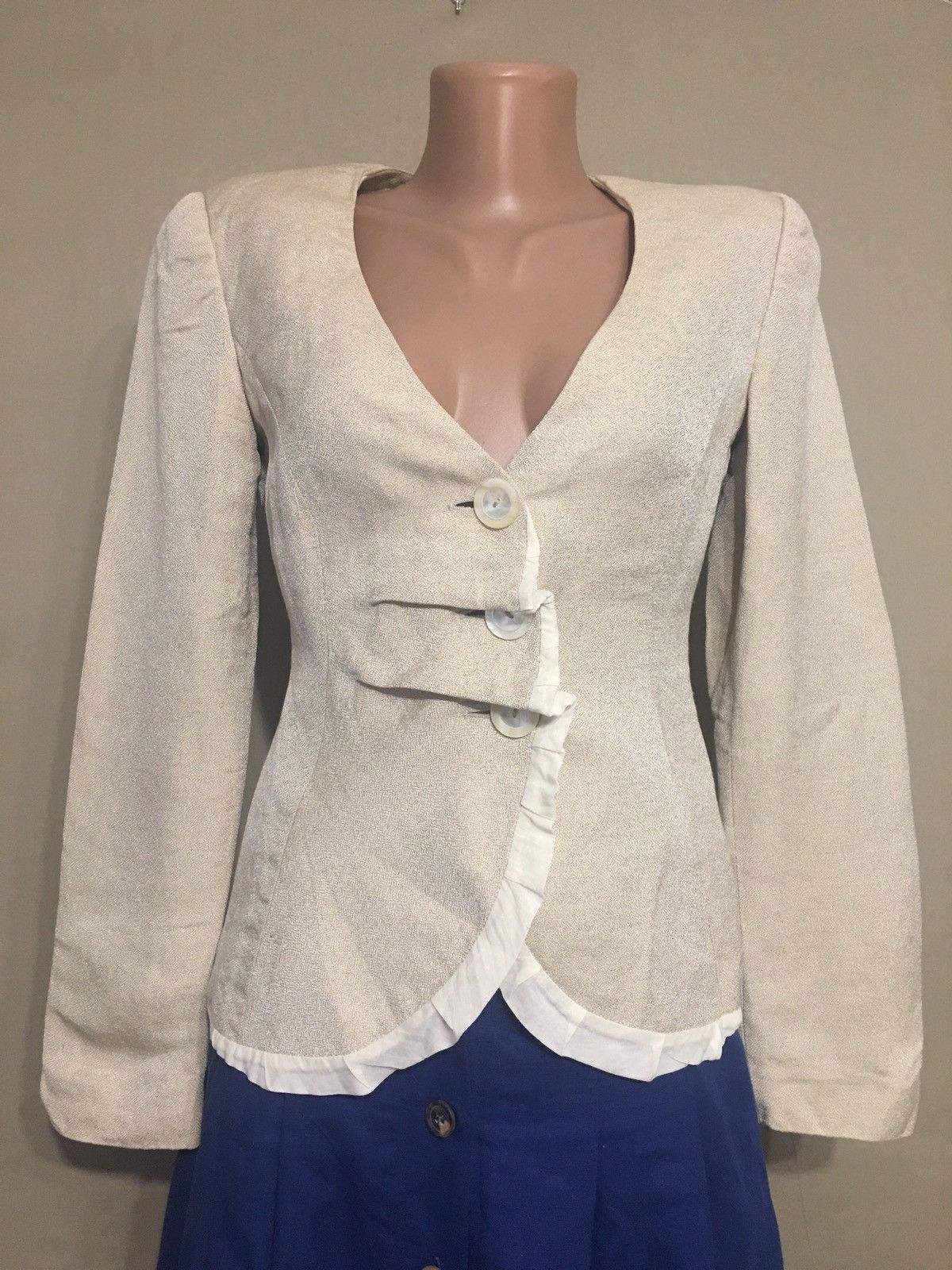 Emporio Armani × Giorgio Armani EMPORIO ARMANI Linen Cream Italy Design Blazer Jacket IT 38 Size XS / US 0-2 / IT 36-38 - 3 Thumbnail