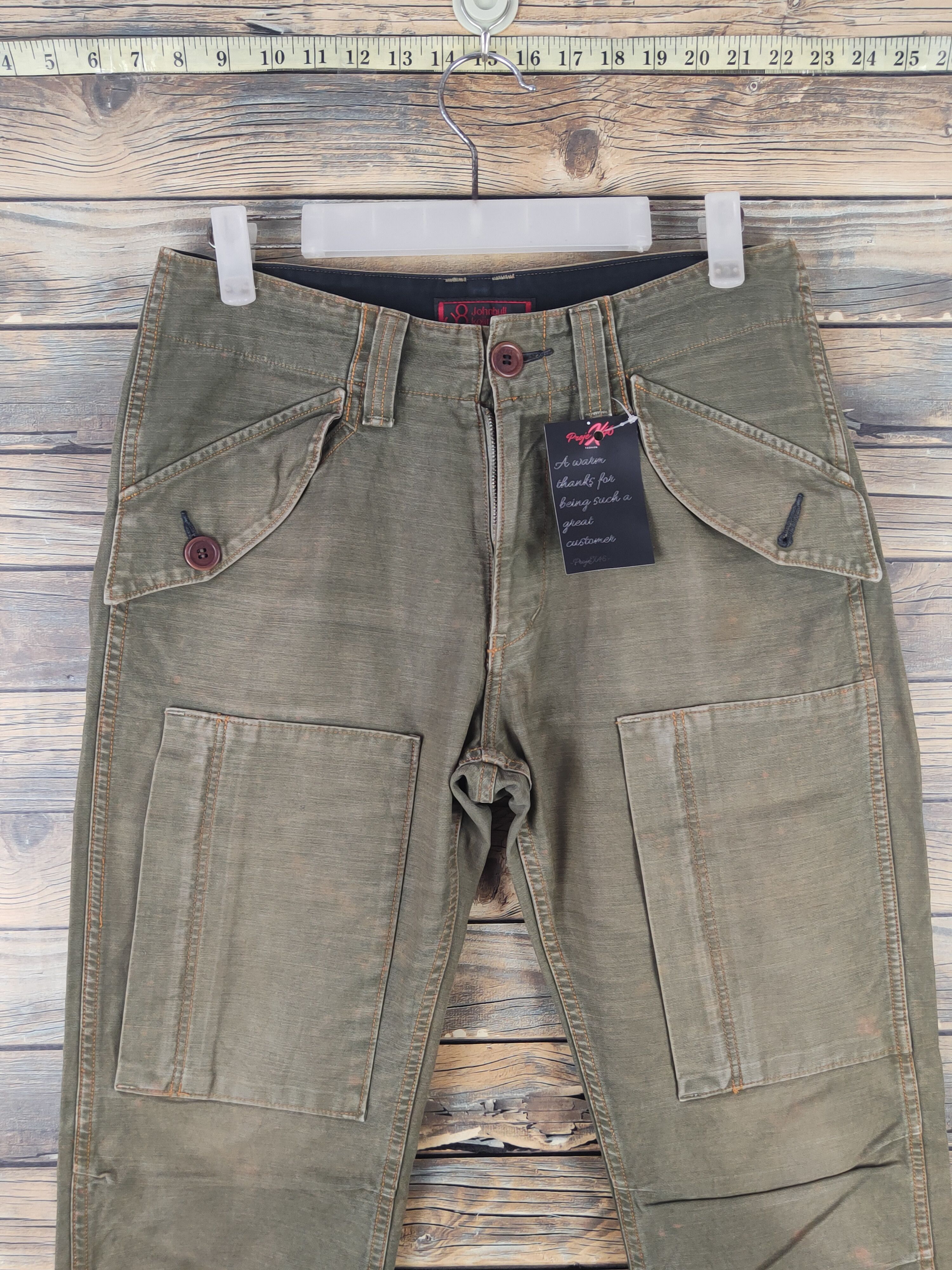 Johnbull DL Johnbull Olive Faded Multipocket Cargo Pants #46-055 Size US 29 - 2 Thumbnail