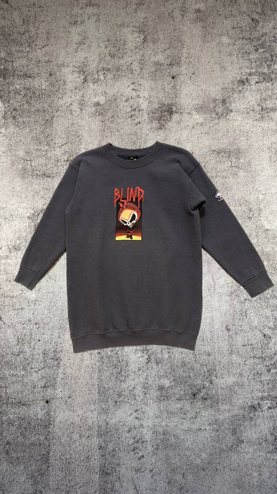 Sweatshirt Vintage Blind Skateboard - Taille S, Col Rond Gris Imprimé Personnage