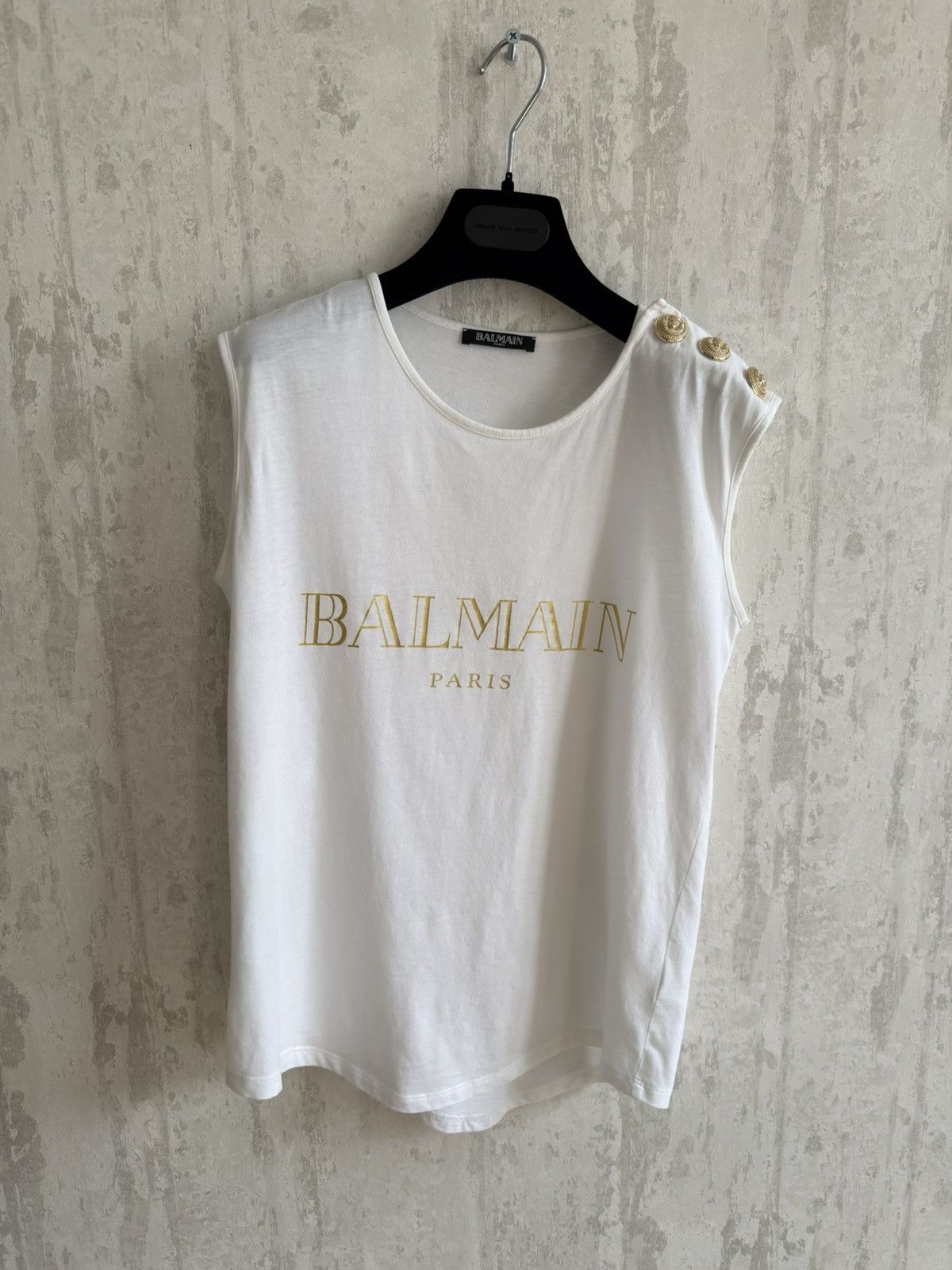 Balmain Balmain White Gold Logo Lion Shoulder Button Sleeveless tee Size S / US 4 / IT 40 - 5 Thumbnail