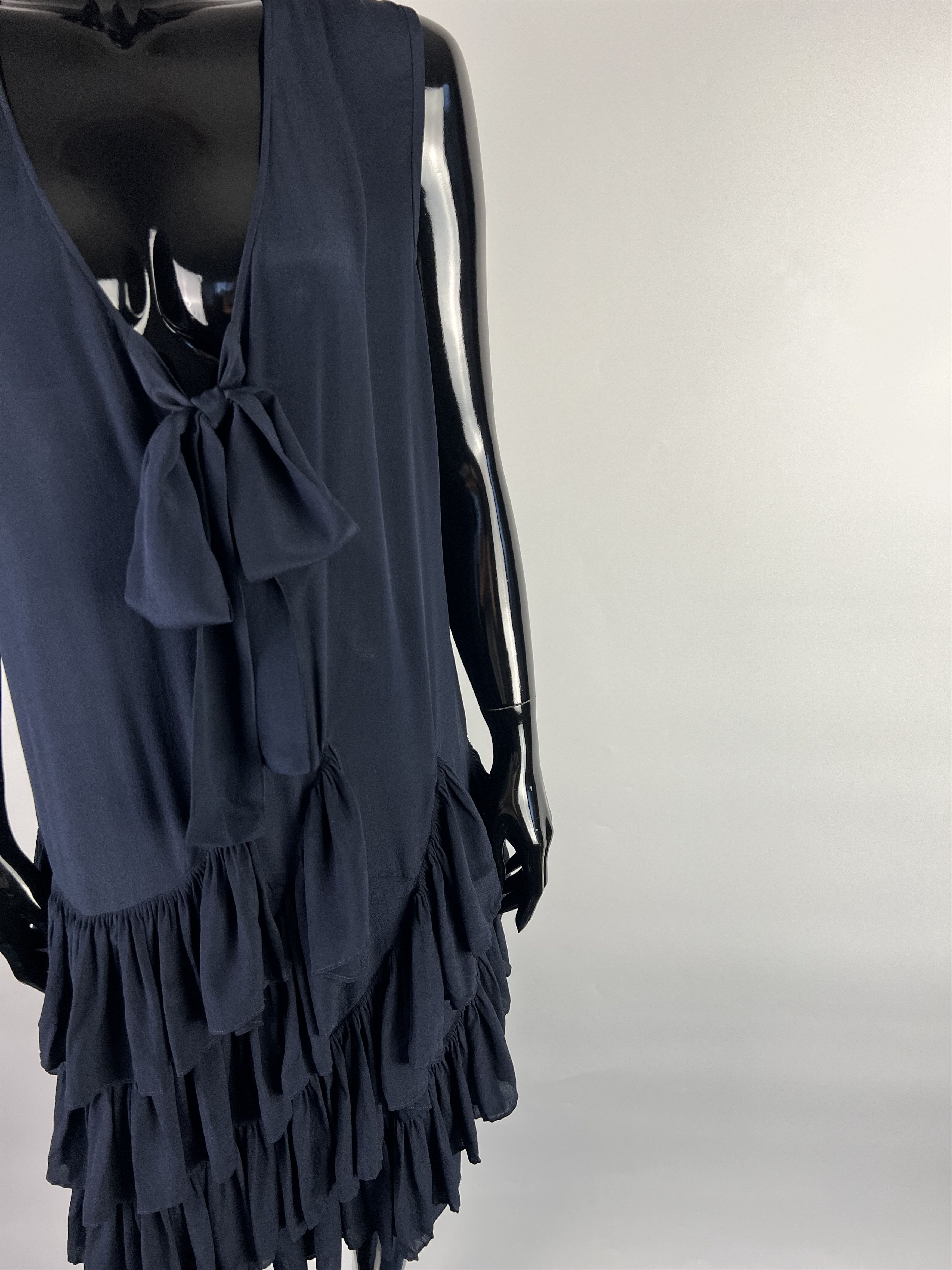 Joseph Joseph Navy Blue 100% Silk Ruffled Dress Size 36 Size S / US 4 / IT 40 - 6 Thumbnail