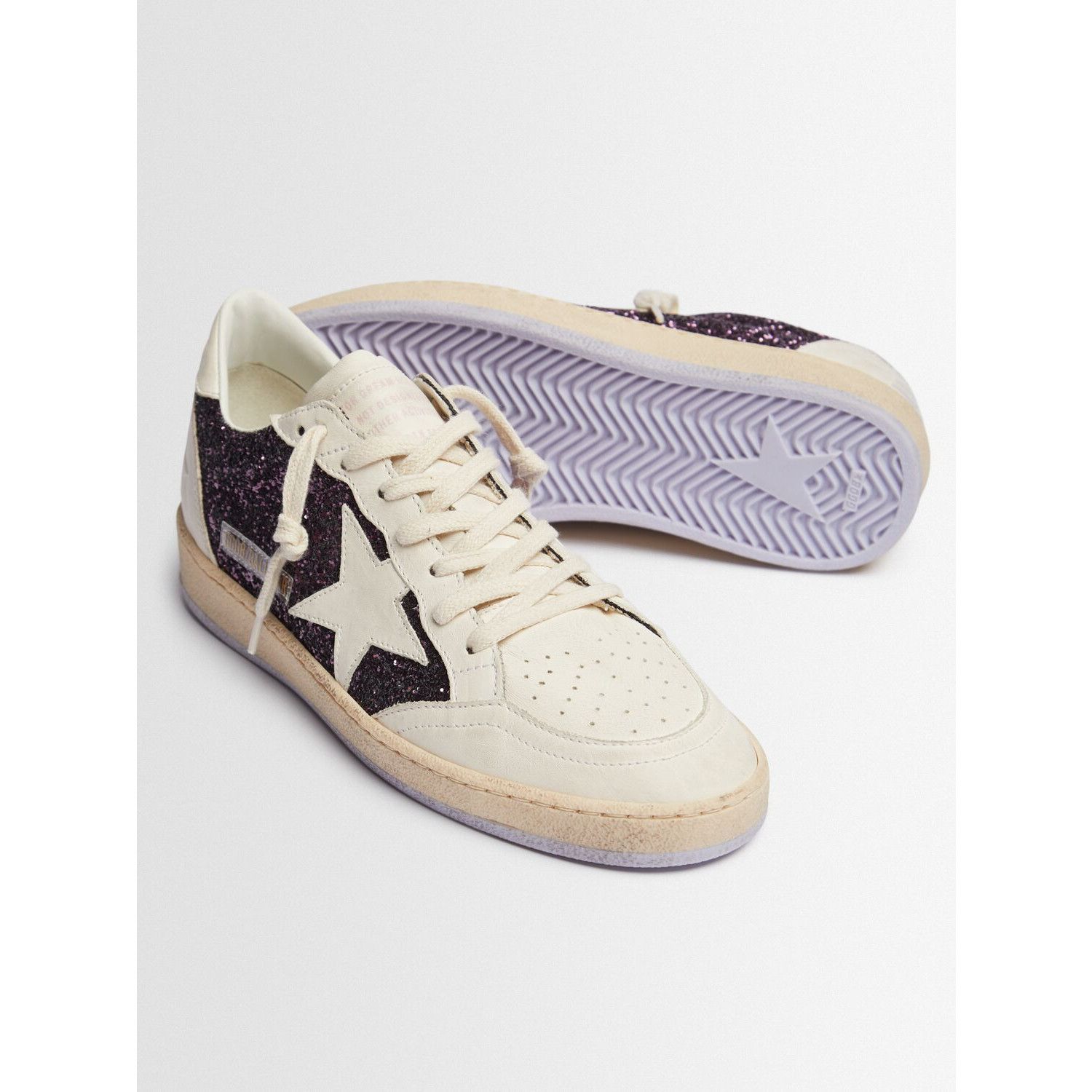 GOLDEN GOOSE Ball Star Women's White/Purple Sneakers New & A