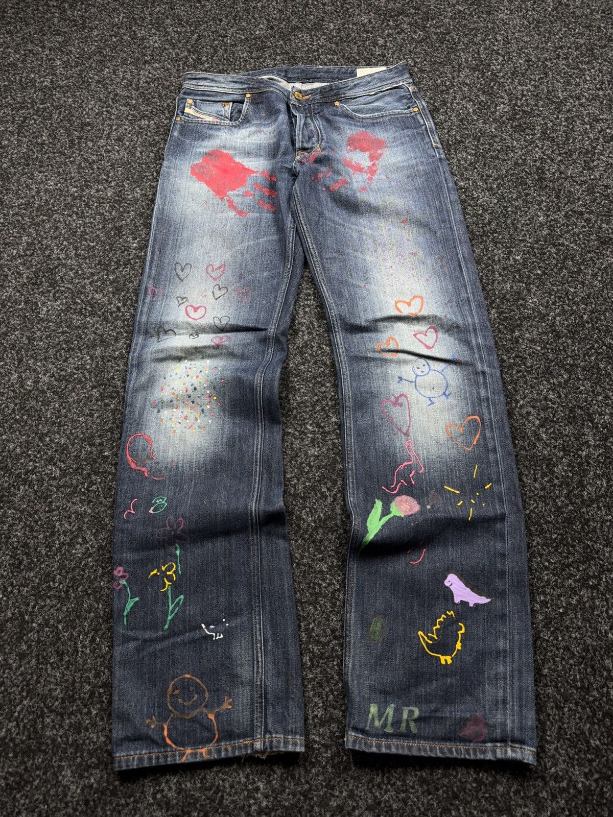 Diesel 00s Diesel Larkee Distressed Punk Custom Painted Y2K Jeans Size US 31 - 1 Thumbnail