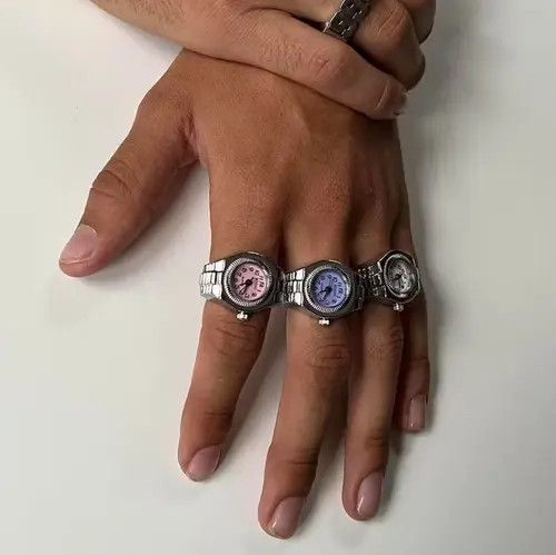 Jewelry × Sterling Silver Y2K 2000s Vintage Retro Silver Tone Watch Ring Round Face Size ONE SIZE - 4 Thumbnail