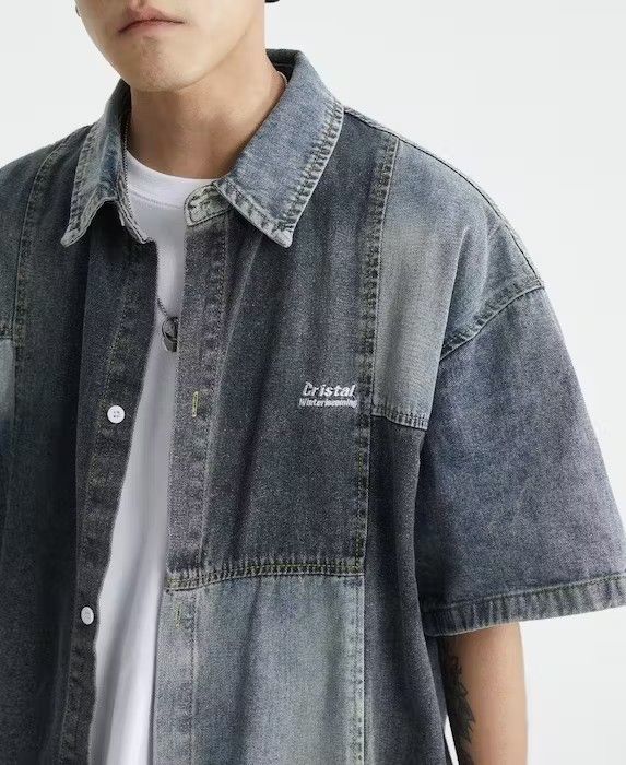 Japanese Brand × Vintage Retro y2k patchwork denim short sleeve shirt Size US XL / EU 56 / 4 - 6 Thumbnail