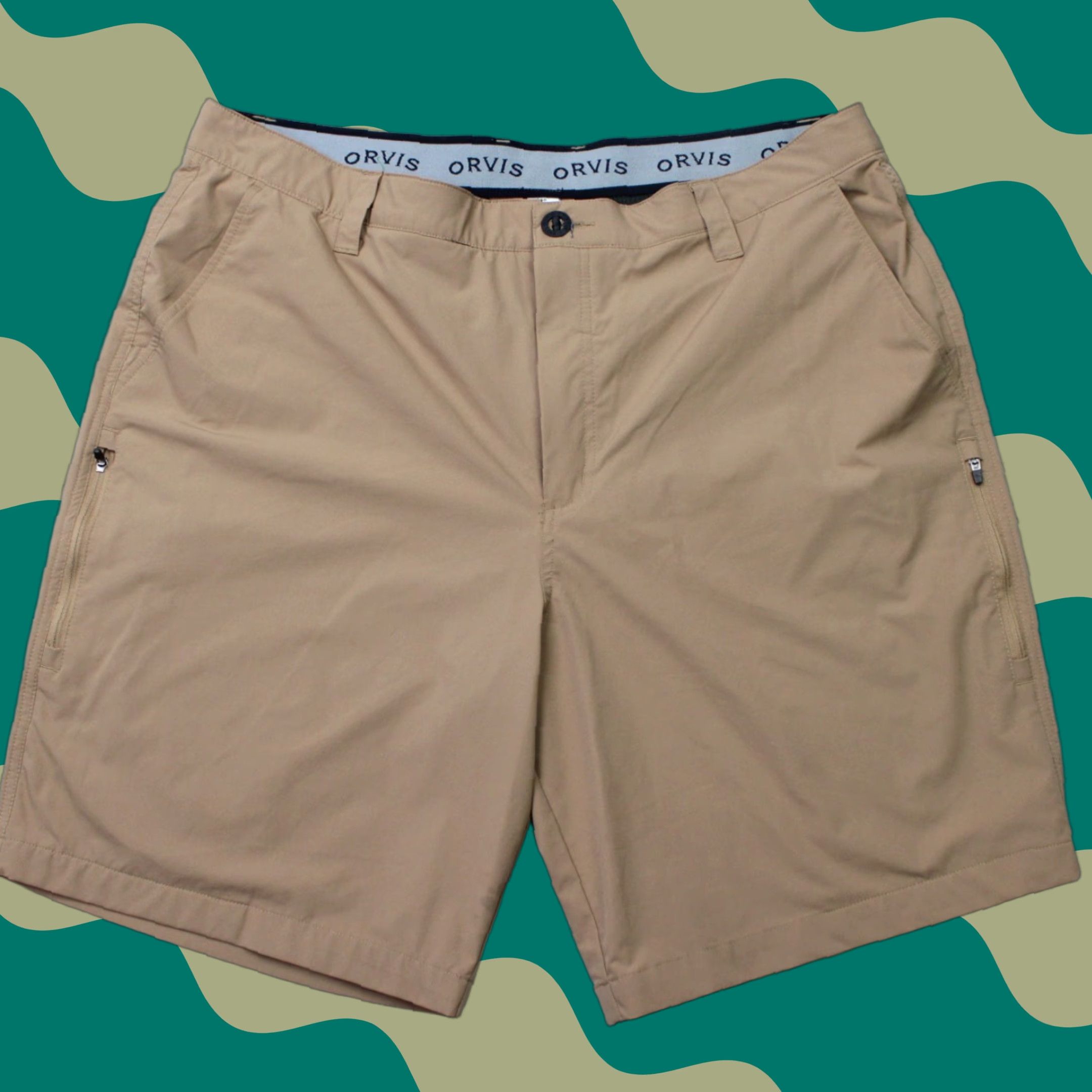Orvis Orvis Shorts Mens 40 Beige Tech 9" Belted Zip Cargo Pocket Polyester Cargo Pocket 9" Inseam Mens Beige Orvis Shorts 40 Size US 40 / EU 56 - 1 Thumbnail