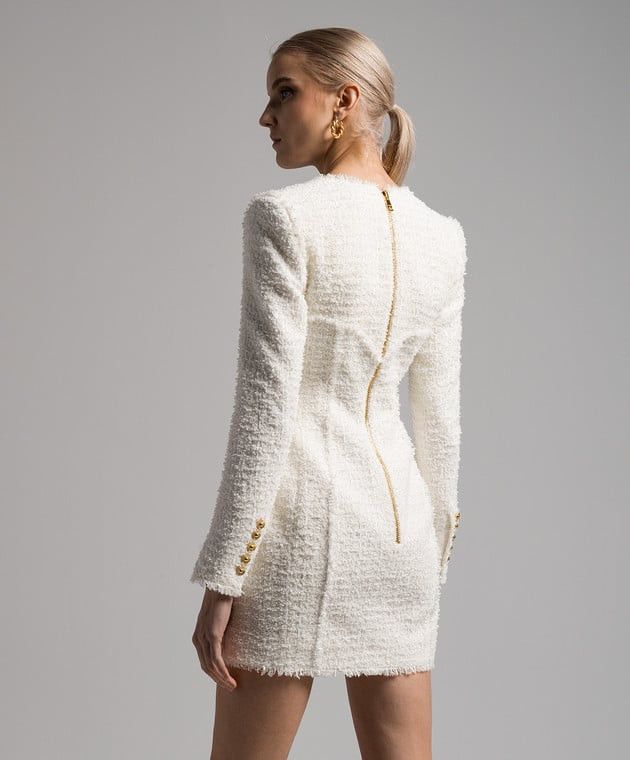 Balmain o1s1wg110825 Tweed Sheath Dress in White Size XL / US 12-14 / IT 48-50 - 4 Thumbnail