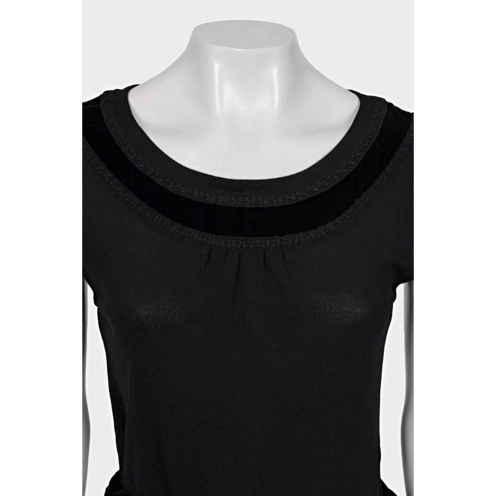 Yves Saint Laurent Saint Laurent Black Velvet Trim Dress - Size Large (L) Size L / US 10 / IT 46 - 6 Thumbnail