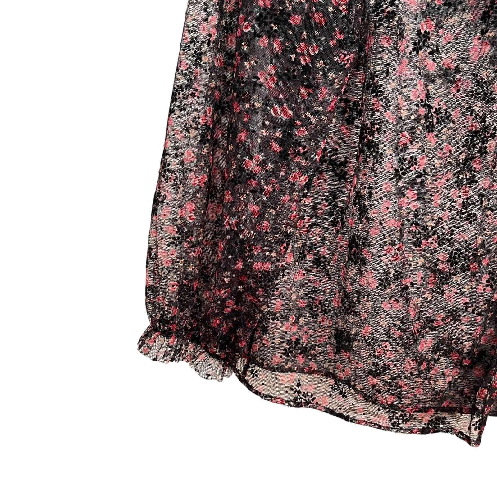 Zara ZARA Black Floral Sheer Ruffle Trim Blouse Size Small Size S / US 4 / IT 40 - 4 Thumbnail
