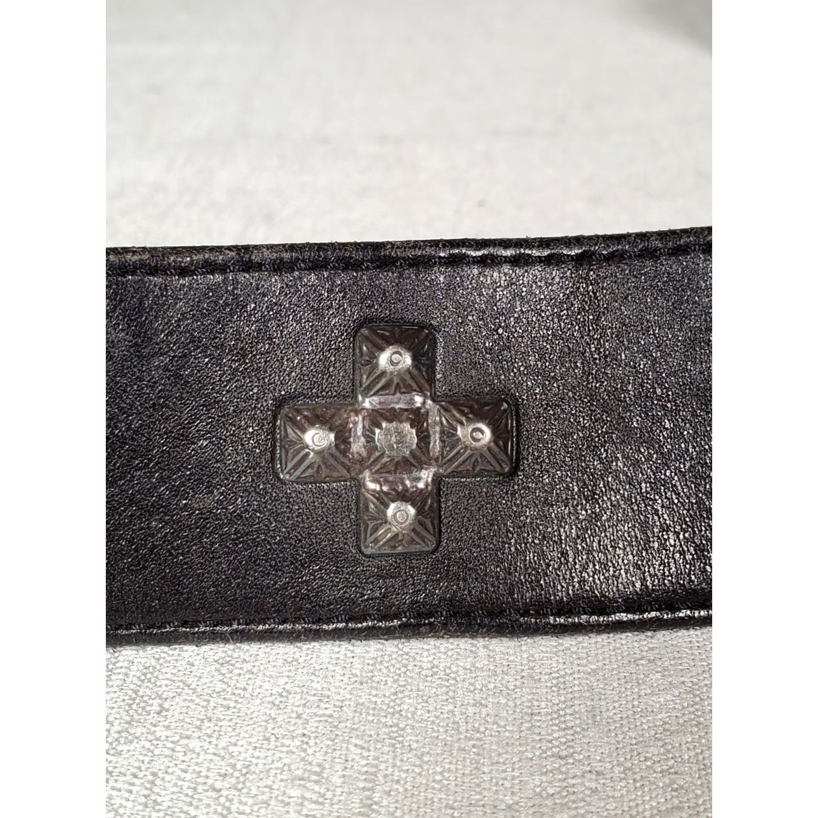 Vintage VINTAGE Another Line Inc Black Leather Western Waist Belt Metal Medallion Accents Cross Belt Women 36" Length Size ONE SIZE - 7 Thumbnail